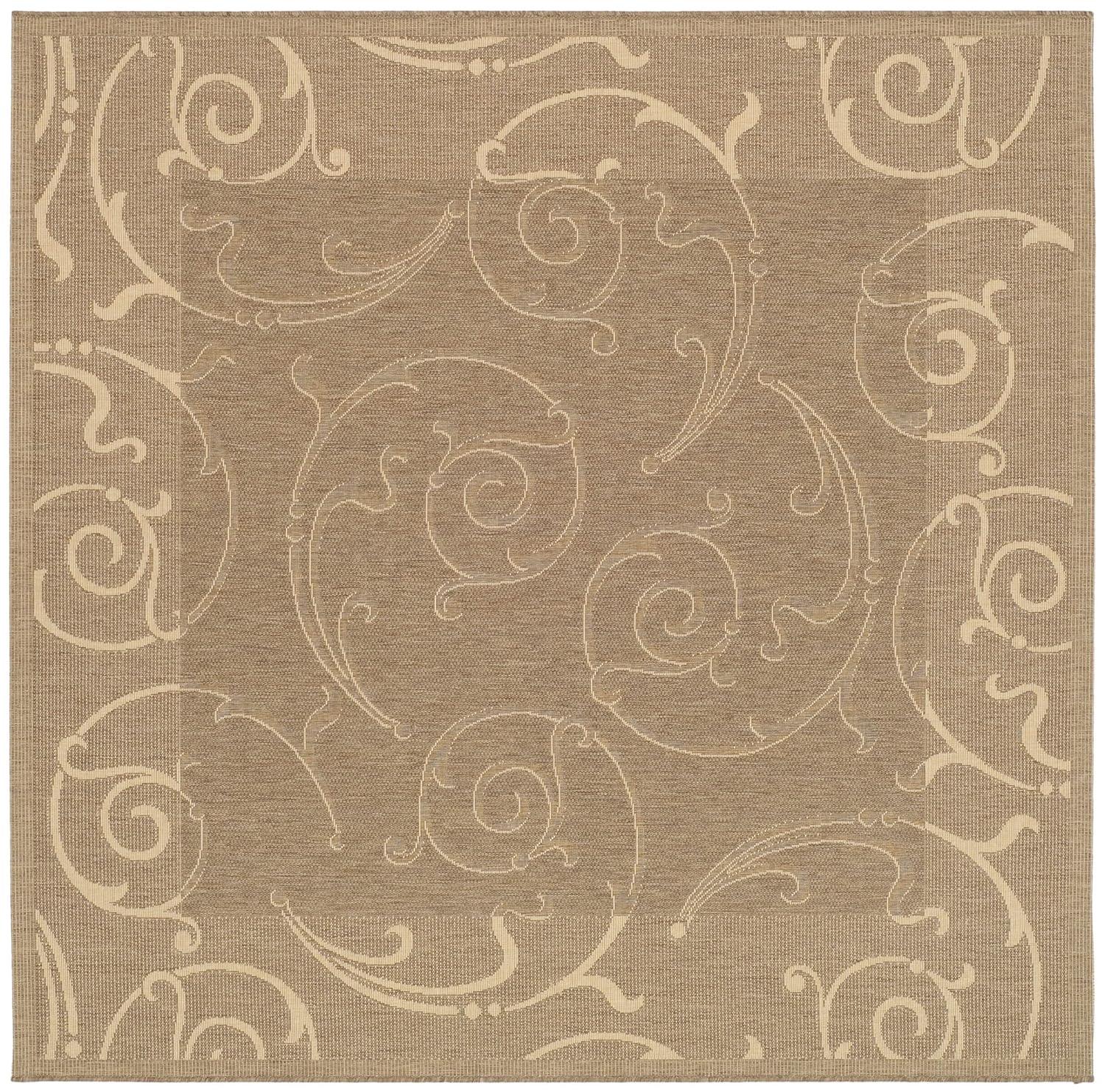 SAFAVIEH Courtyard Daniel Floral Indoor/Outdoor Area Rug, 7'10" x 7'10" Square, Brown/Natural