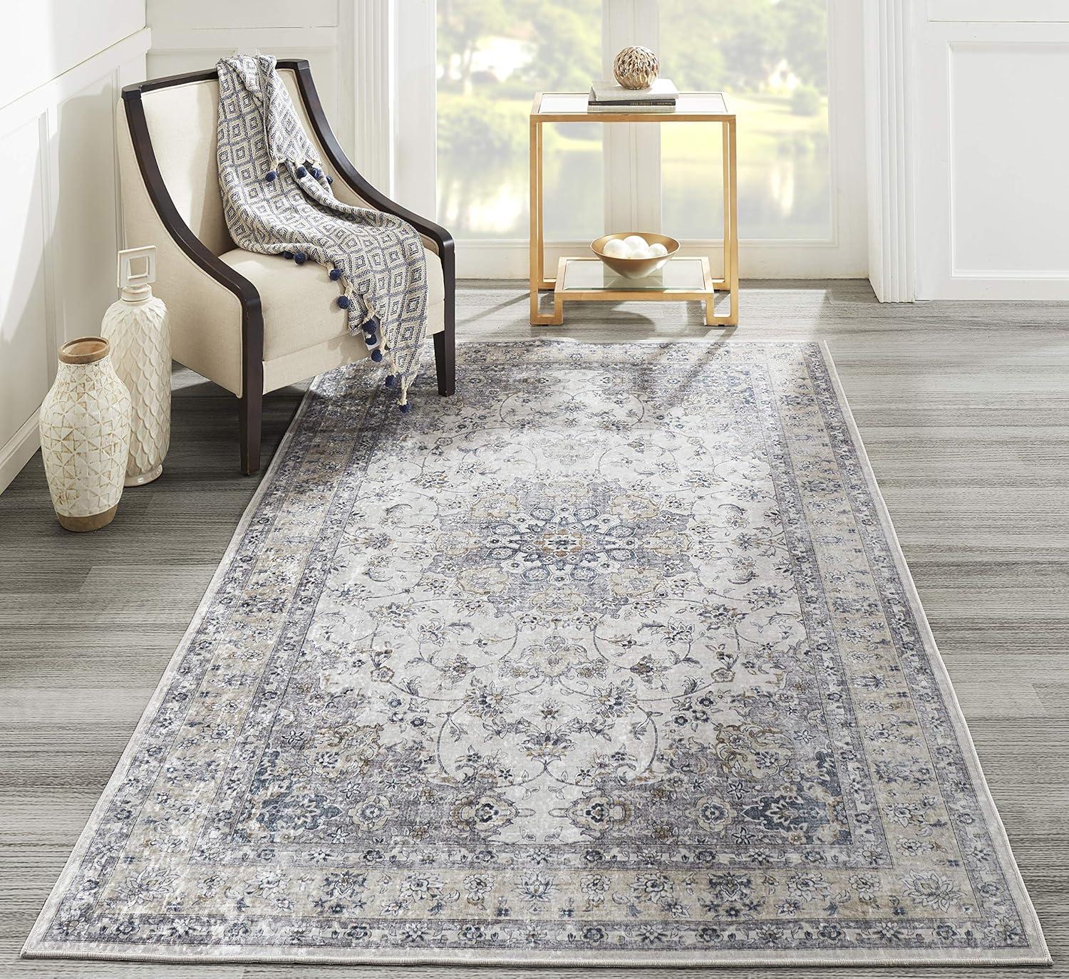 Momeni 2'x3' Karachi Talia Accent Rug Gray: Geometric Bohemian Indoor Area Rug with Rubber Backing