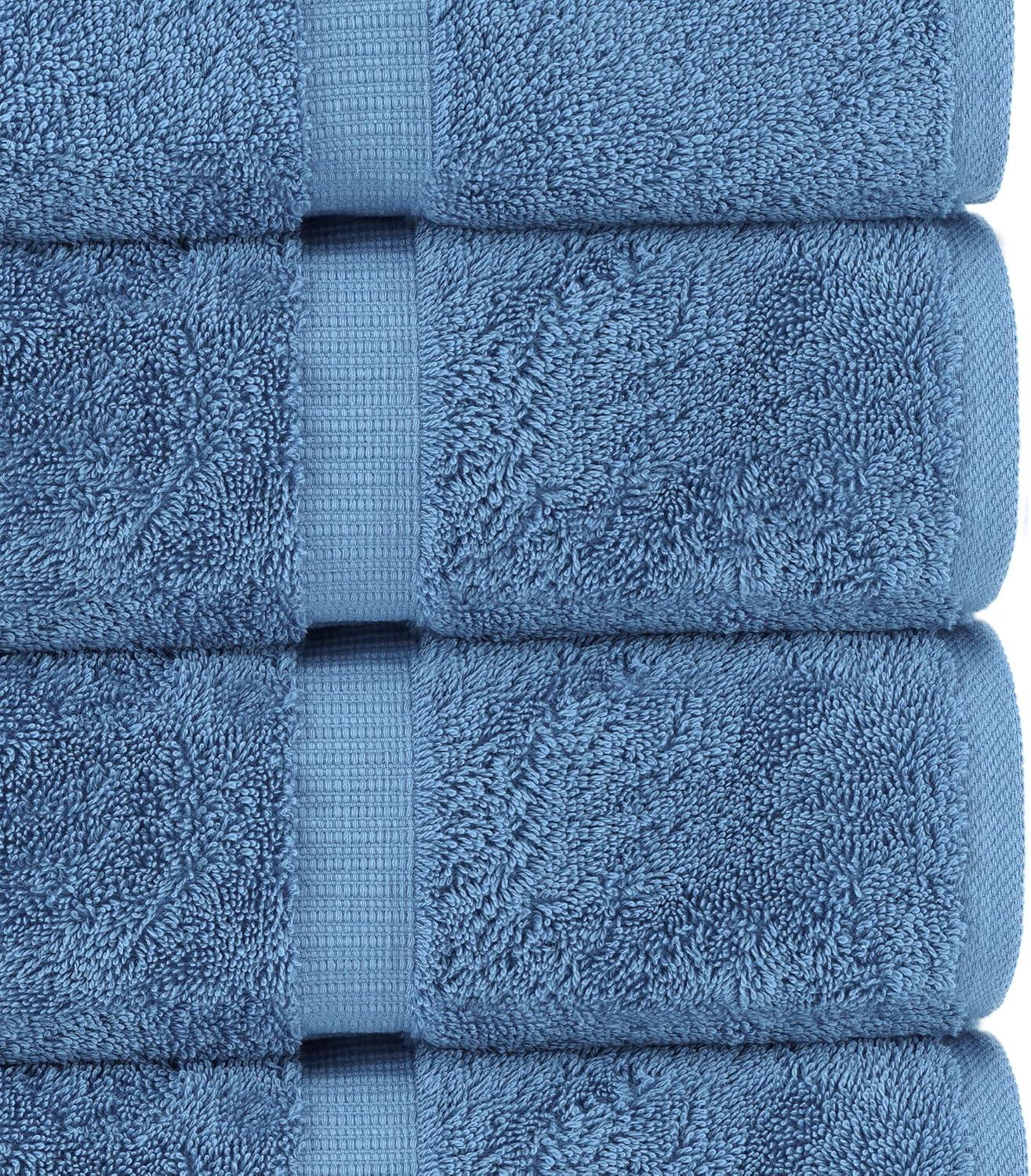 BC BARE COTTON Luxury Hotel & Spa Towel Turkish Cotton Washcloths - Dobby Border (13x13 Inches) - Set of 12 - Wedgewood