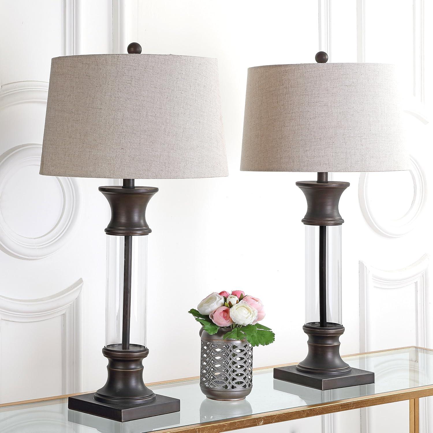 JONATHAN Y Hunter 32" Metal/Glass LED Table Lamp, Gold Leaf (Set of 2)