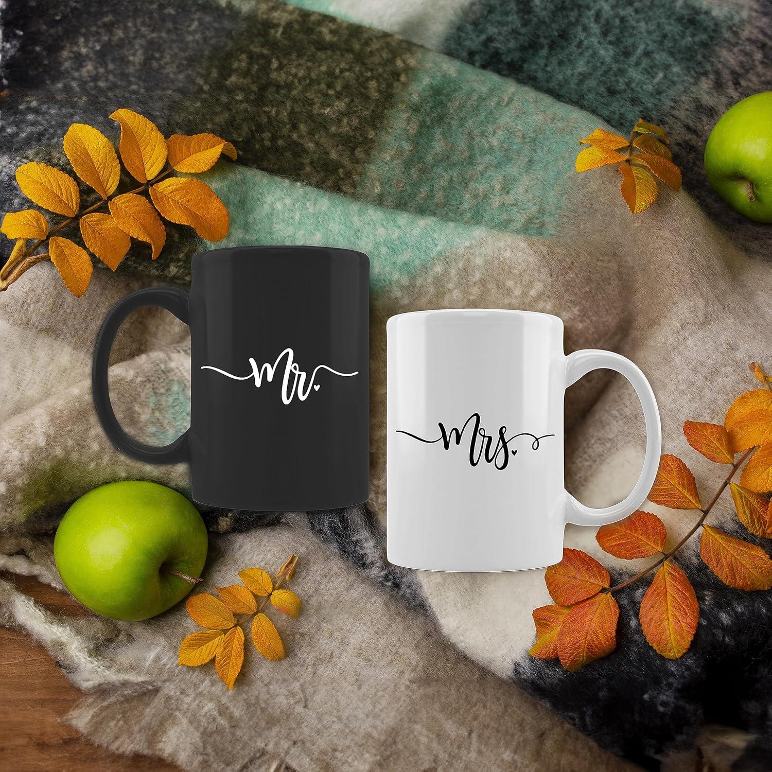 TraQunn Mr and Mrs Coffee Mugs Set Mr and Mrs Gifts Wedding Gifts for Couple Married Couple Gifts Bridal Shower Engaged Couples Engagement Wedding Anniversary Matching Mugs 11 Ounce