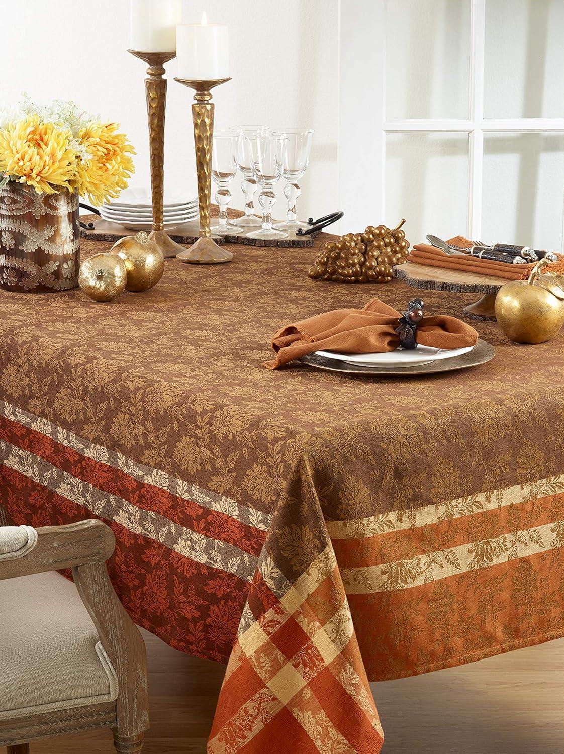 Terracotta Cotton Fall Leaf Square Tablecloth