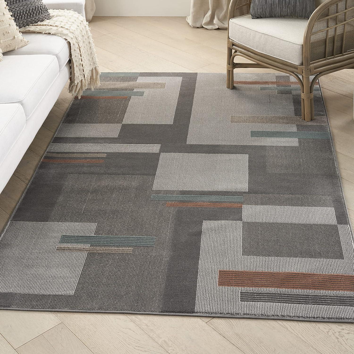 Thalia Geometric Grey Multicolor 5'3" x 7'3" Easy-Care Area Rug