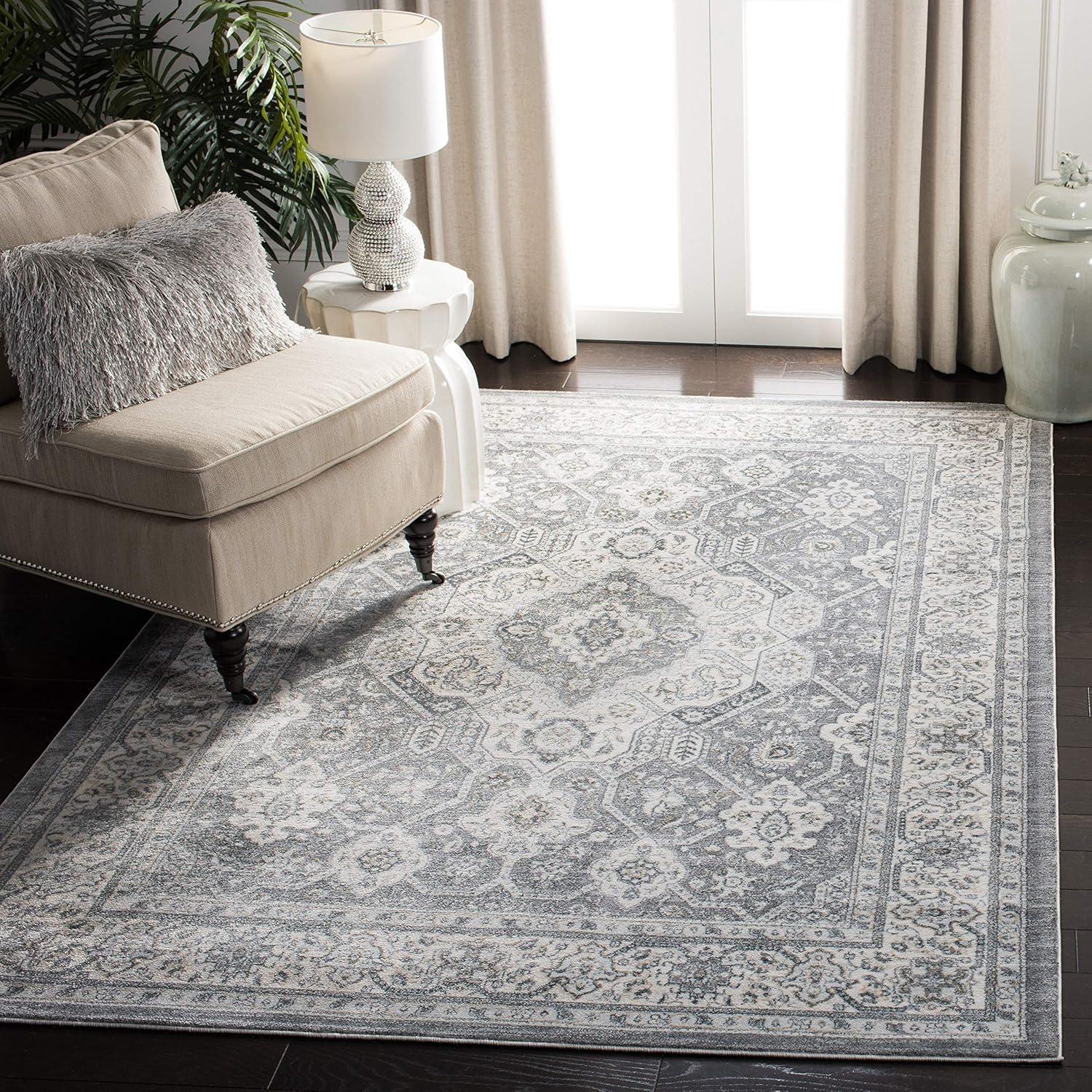Isabella ISA916 Power Loomed Area Rug - Grey/Cream - 6'7"x6'7" - Safavieh.