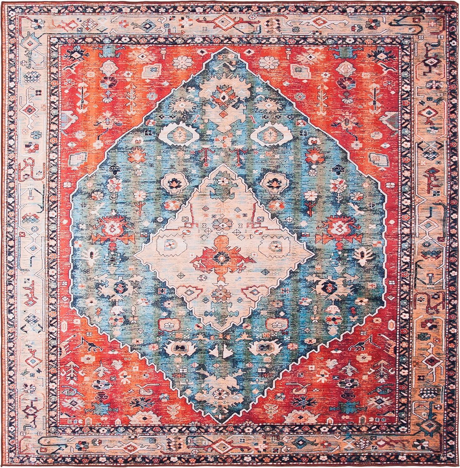 Tucson 4' Square Blue and Beige Synthetic Area Rug