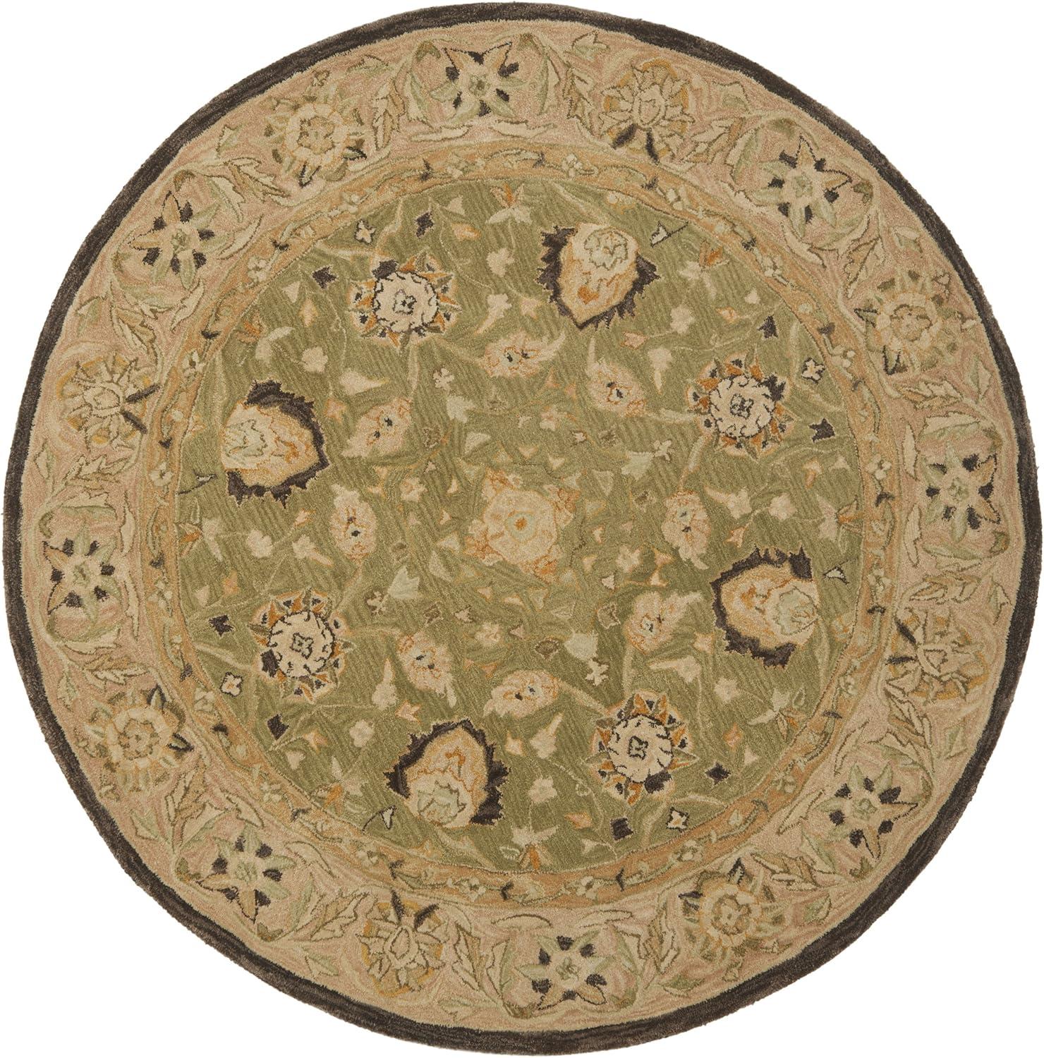 Hand-Tufted Sage & Beige Wool Round Area Rug, 4' Diameter