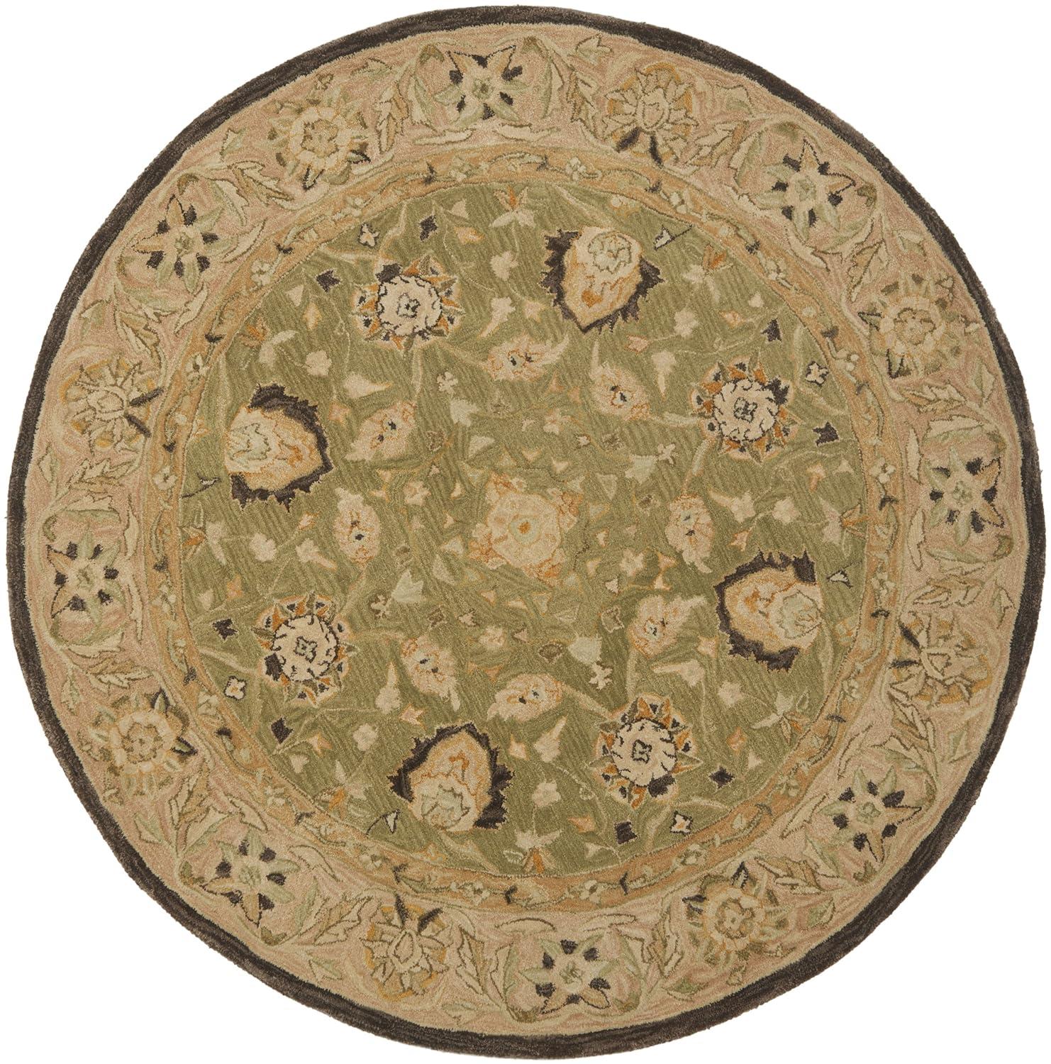 SAFAVIEH Anatolia Venice Traditional Wool Area Rug, Sage/Beige, 4' x 4' Round