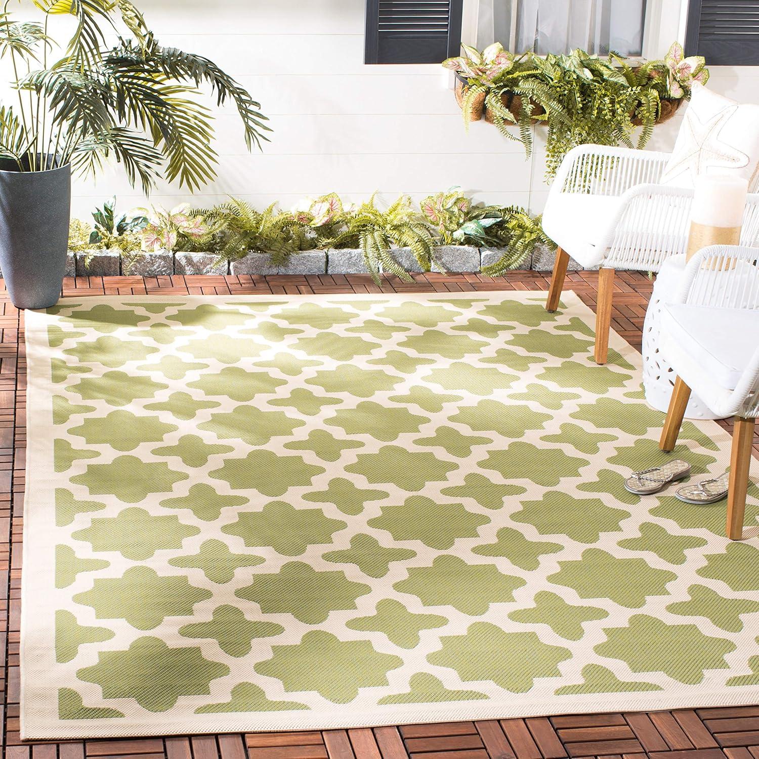 Courtyard CY6913 Power Loomed Indoor and Outdoor Area Rug - Green/Beige - 5'3"x5'3" - Safavieh