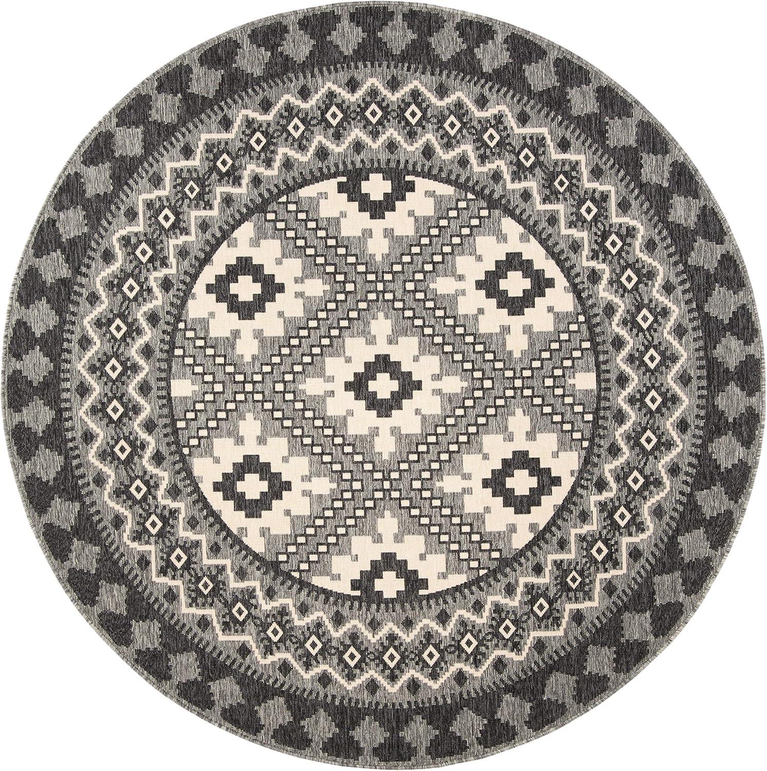 Veranda VER099 Power Loomed Indoor/Outdoor Area Rug - Ivory/Grey - 5'3" round - Safavieh.