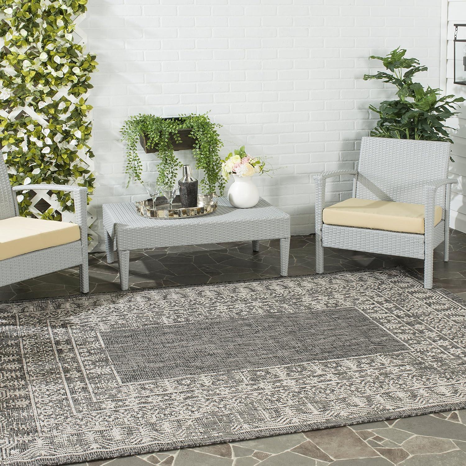 Safavieh Courtyard Black and Beige Rectangular Synthetic Rug