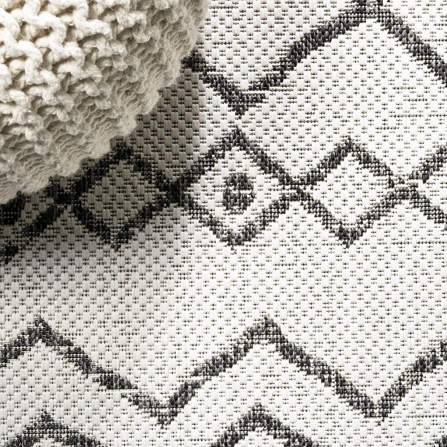 2'x10' Nokat Modern Bohemian Styled Indoor/Outdoor Runner Rug, Ivory/Black - JONATHAN Y