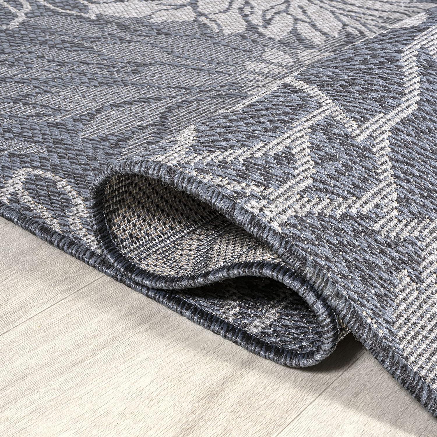 5' x 8' Bahamas Modern All-Over Floral Indoor/Outdoor Area Rug, Navy/Gray - JONATHAN Y