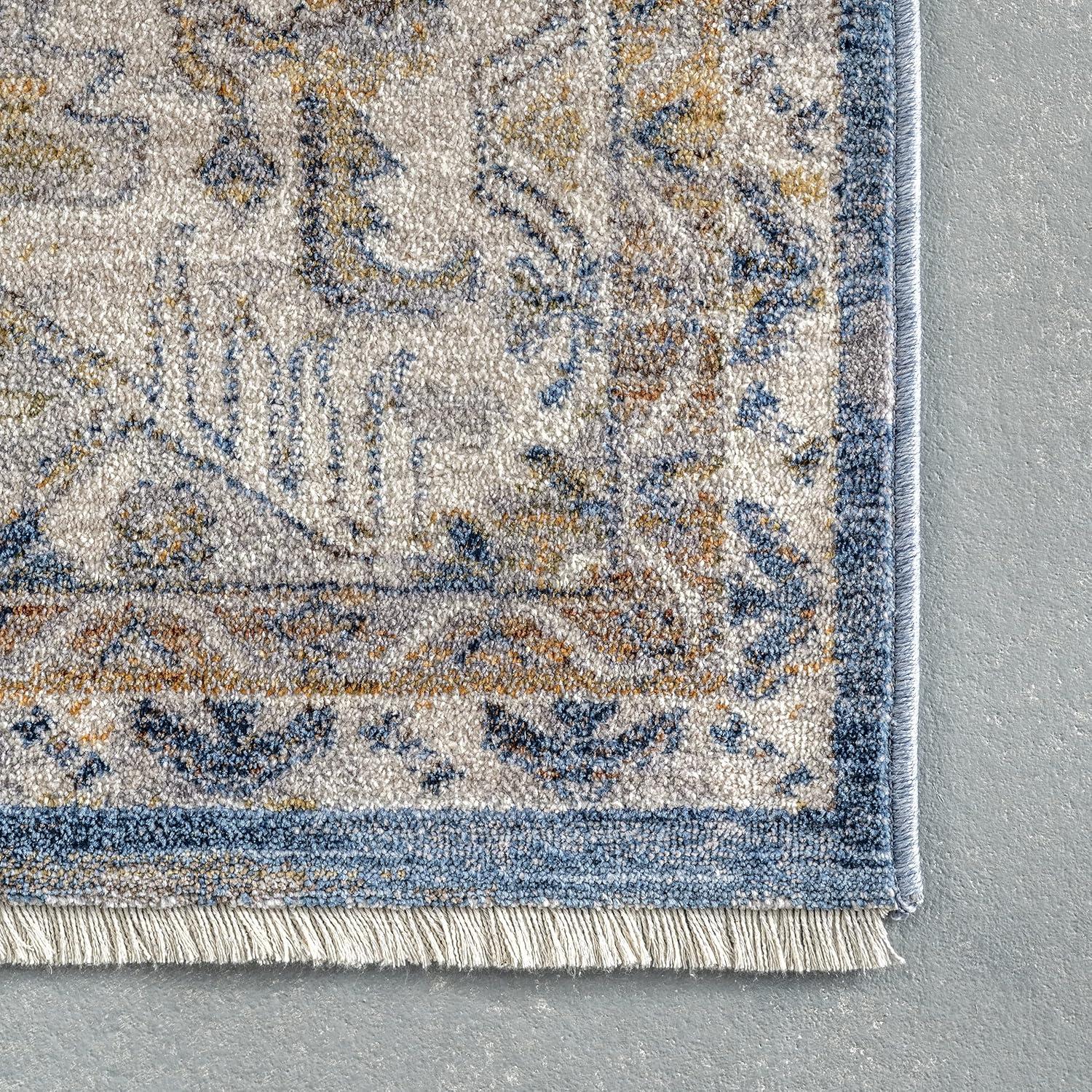 nuLOOM Hannah Distressed Traditional Medallion Fringe Area Rug