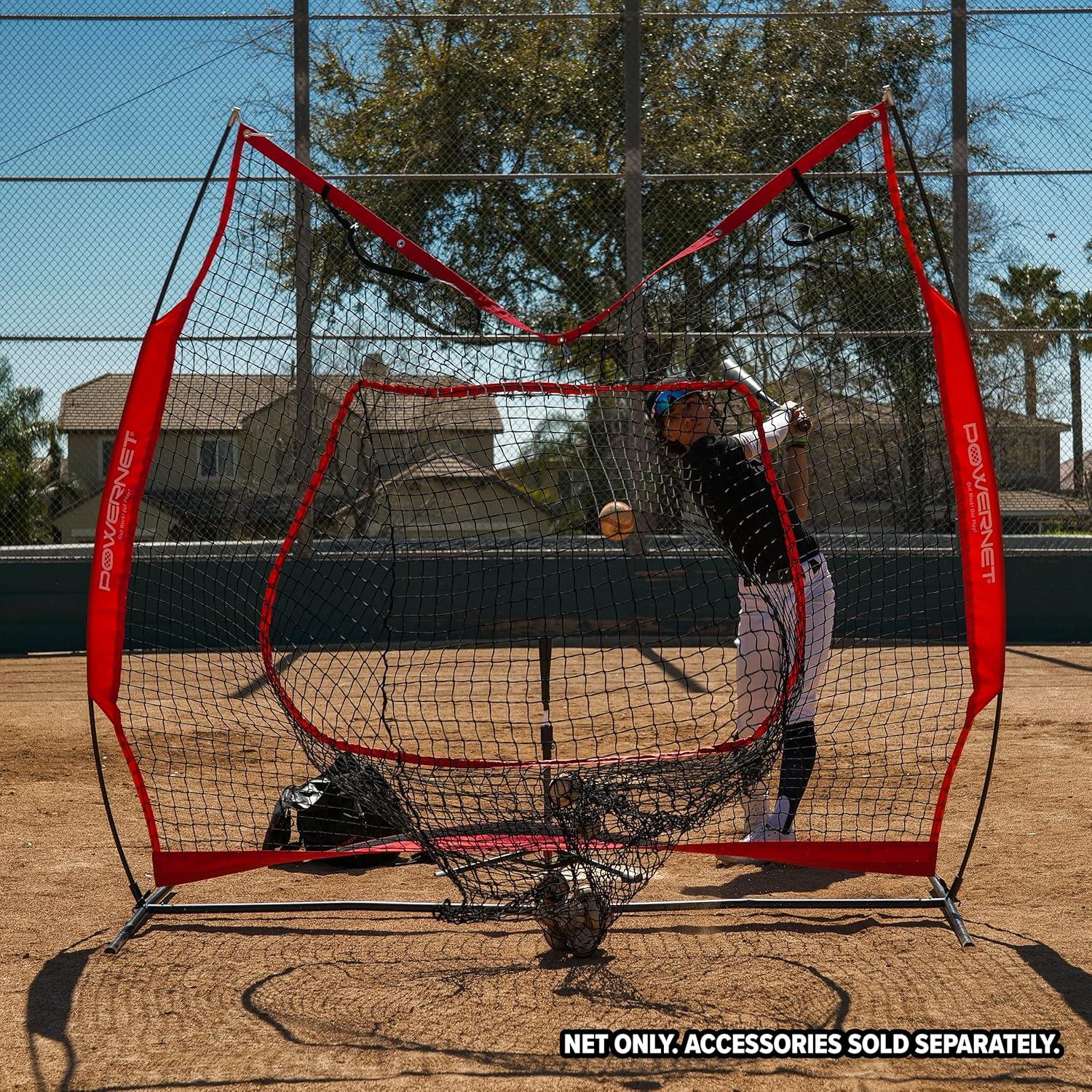 PowerNet Hanging Dual Practice Net, Baseball Softball Training Net, Hang on Garage or Connect to 7x7 PowerNet Frame, Backstop Screen Net for Hitting & Pitching (Net Only)