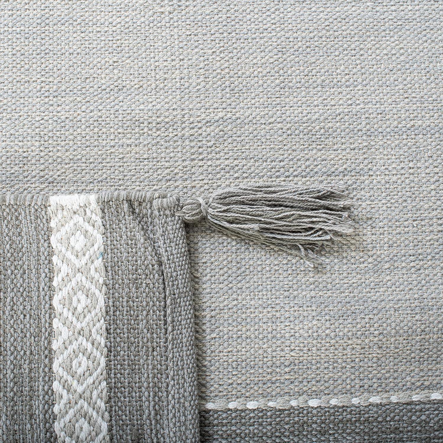 Grey and Ivory Handwoven Cotton Runner Rug