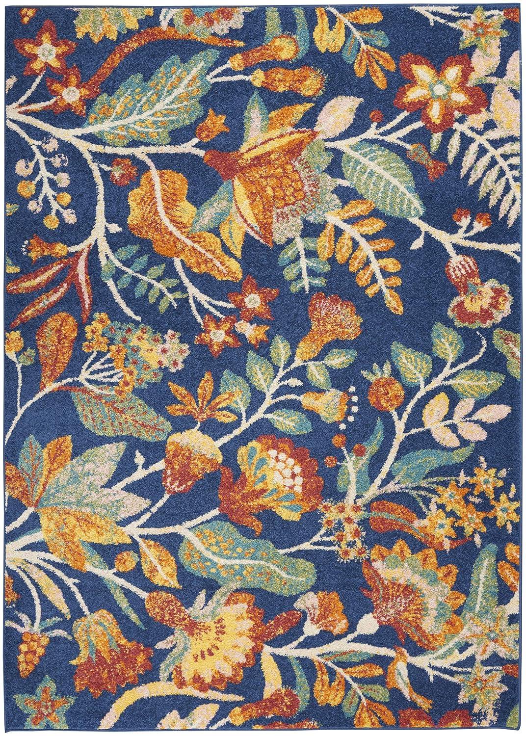 Nourison Allur Botanical Indoor Area Rug Navy Multicolor 5'3" x 7'3"