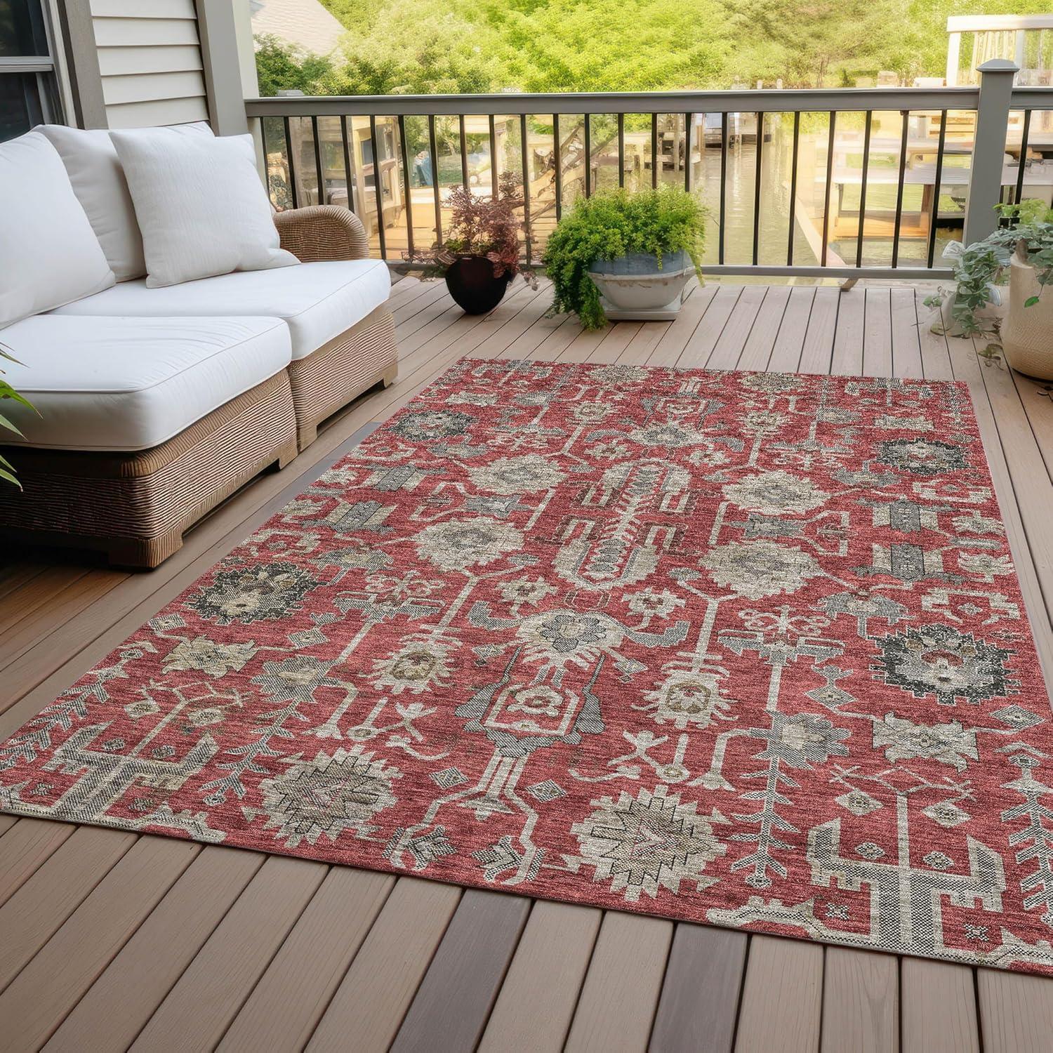 Red and Gray Synthetic Flat Woven Rectangular Rug