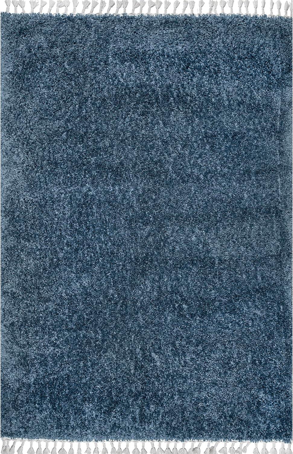 Blue Braided Reversible Shag Area Rug with Tassels