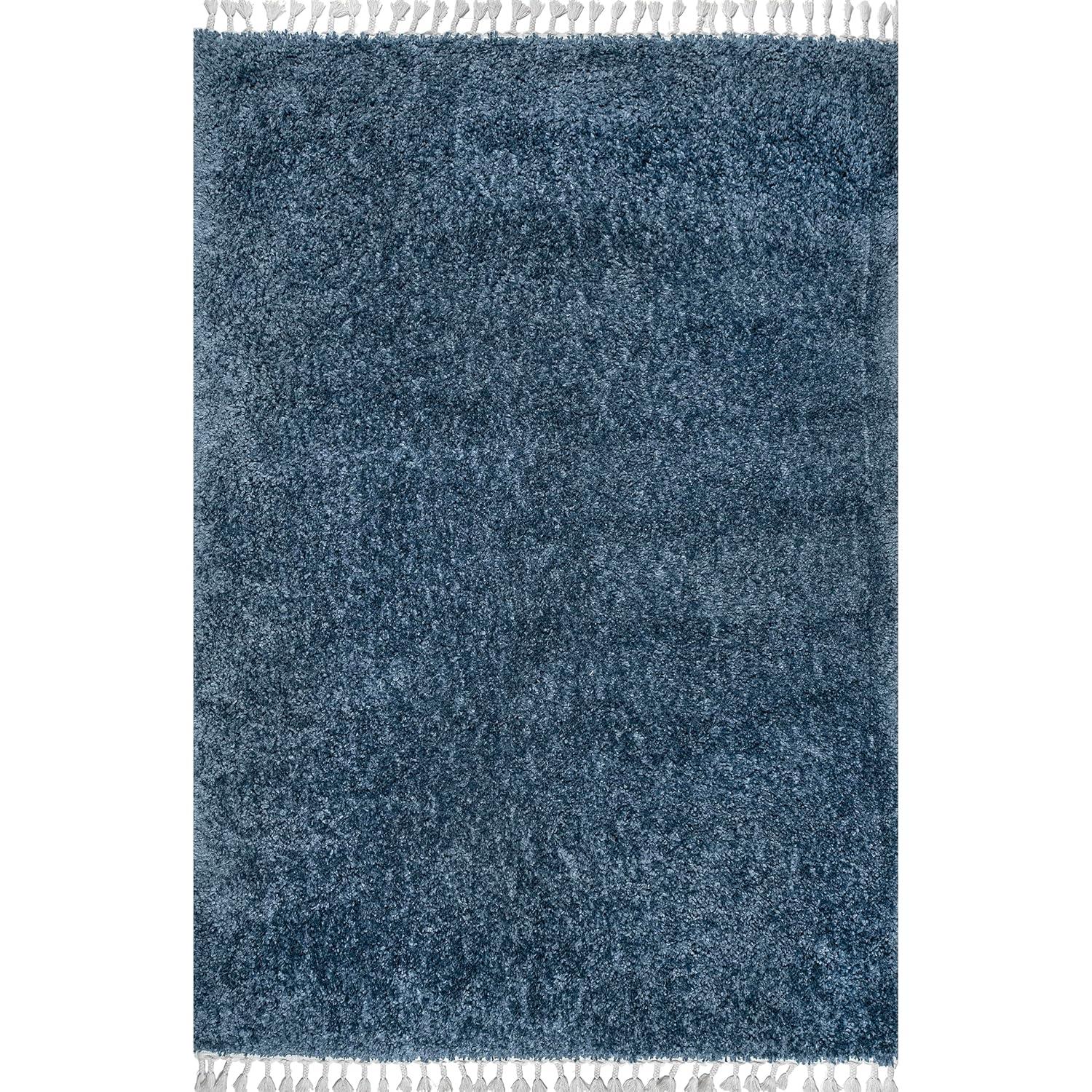 Nuloom Neva Solid 2x3 Accent Shag Indoor Area Rug for Living Room Bedroom Dining Room Nursery Entryway, Navy/Ivory