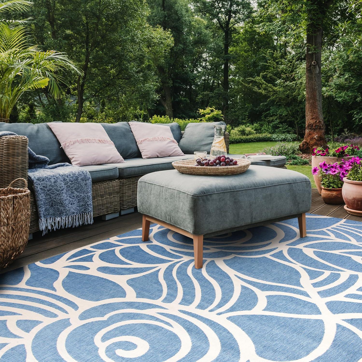 Courtyard CY5141 Power Loomed Indoor/Outdoor Area Rug - Blue/Beige - 8'9"x11'9" - Safavieh.