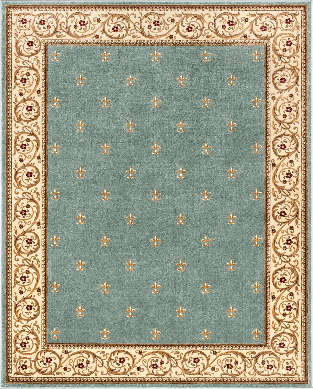 Well Woven Barclay Collection Fleur de Lis Light Blue 7'10" x 9'10" Area Rug - for Living Room, Bedroom, and Dining Room