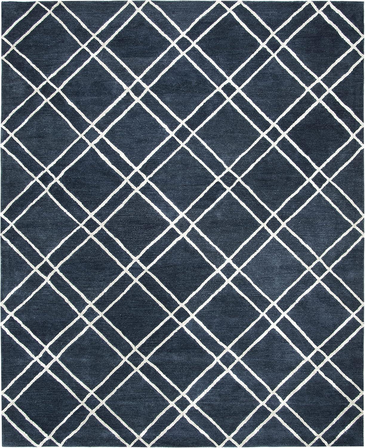 SAFAVIEH Himalaya Maralyn Geometric Wool Area Rug, Navy/Silver, 10' x 14'