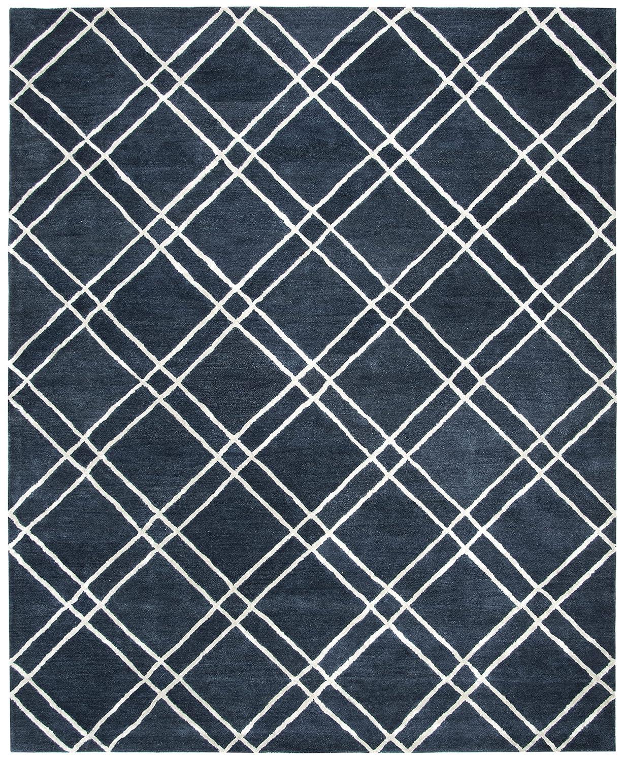 SAFAVIEH Himalaya Maralyn Geometric Wool Area Rug, Navy/Silver, 10' x 14'