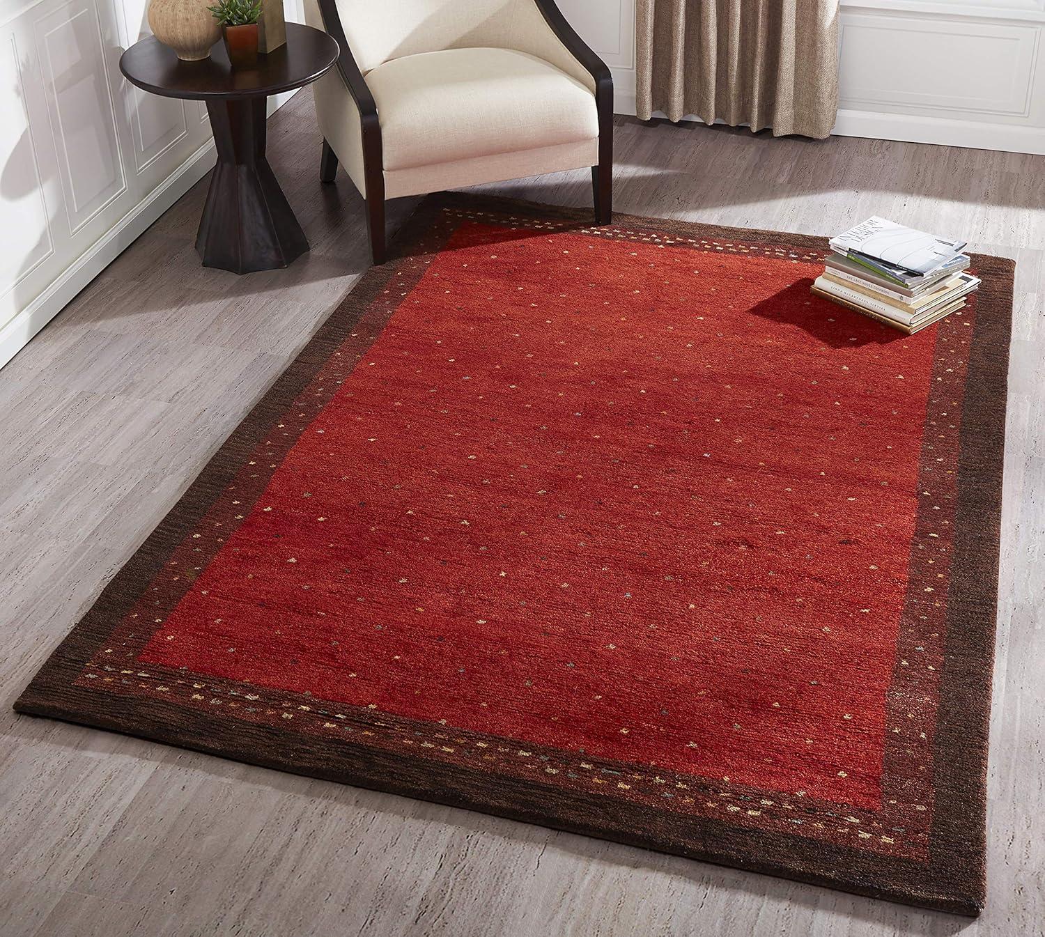 Paprika Red High-Pile Hand-Knotted Wool Area Rug, 7'6" x 9'6"