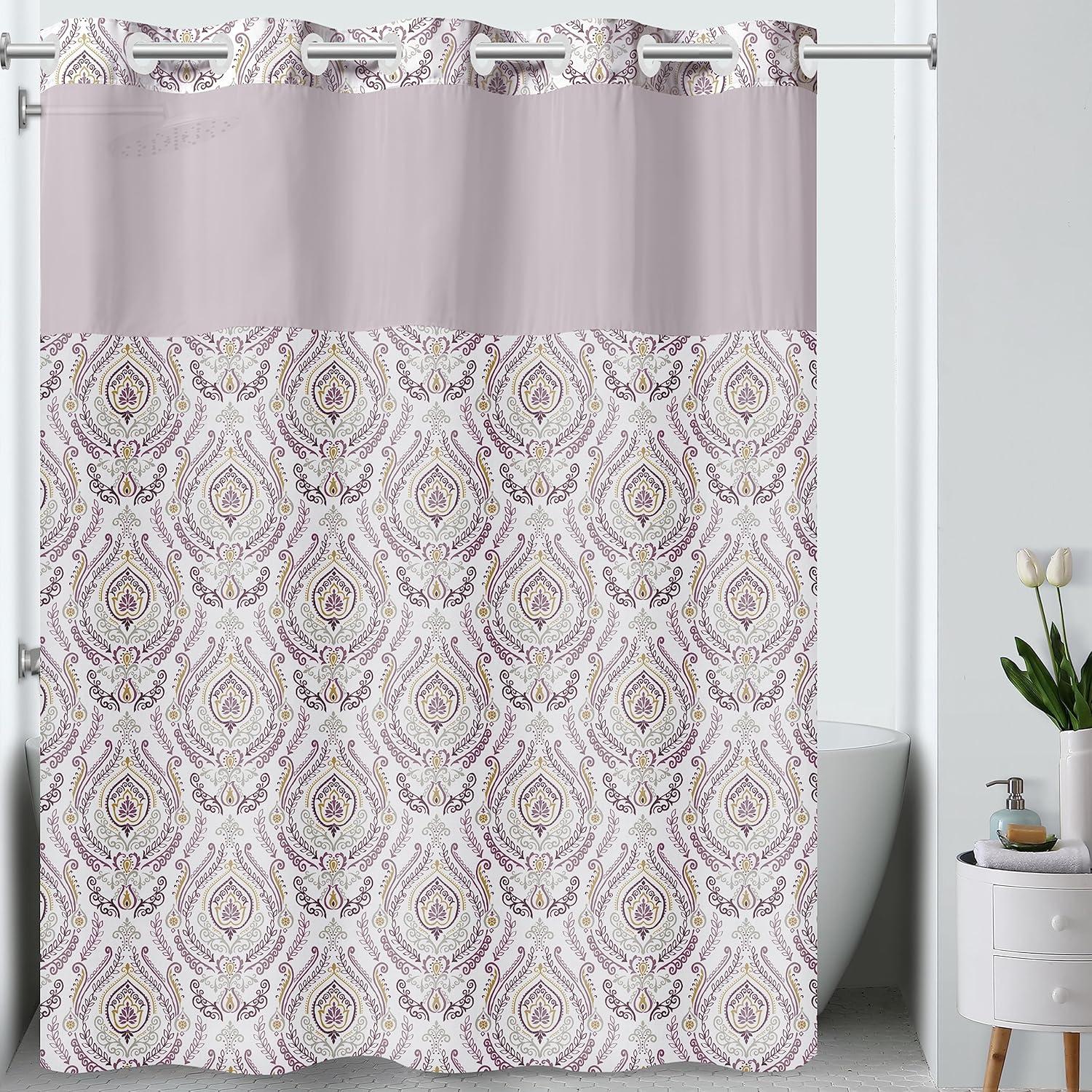Keeco Hookless French Damask Shower Curtain Mauve