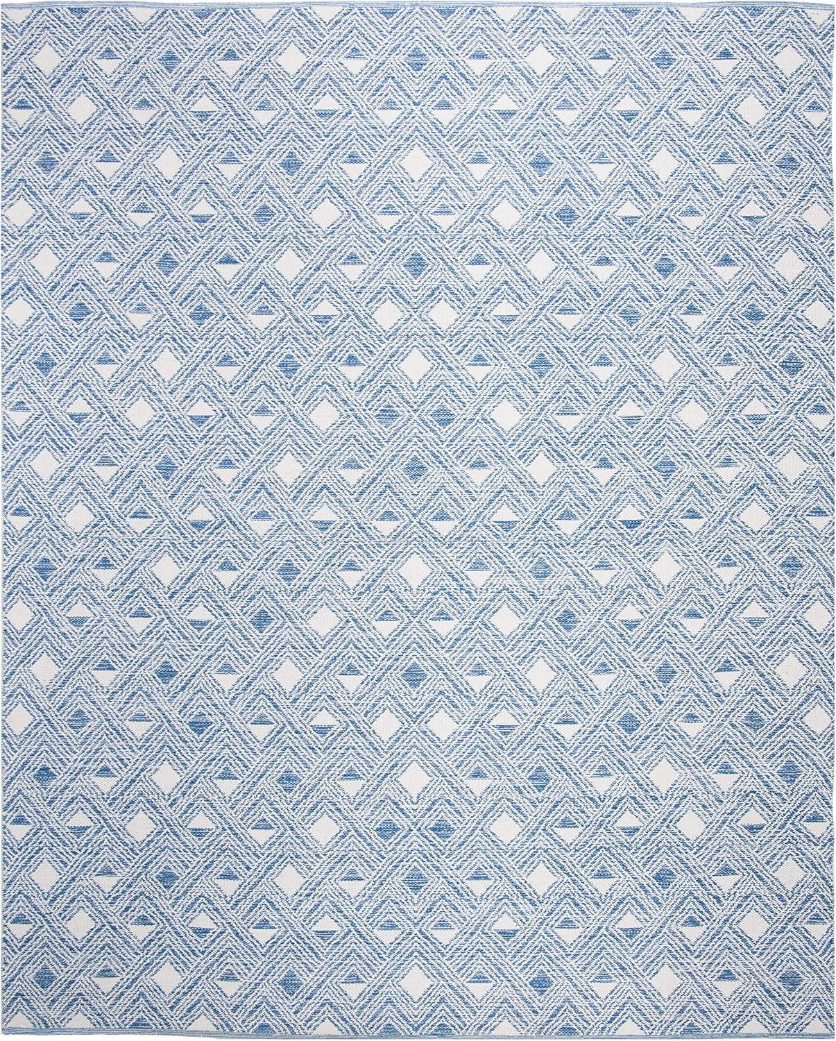 Coastal Charm Blue & Ivory Geometric Hand-Woven Cotton Rug 8' x 10'