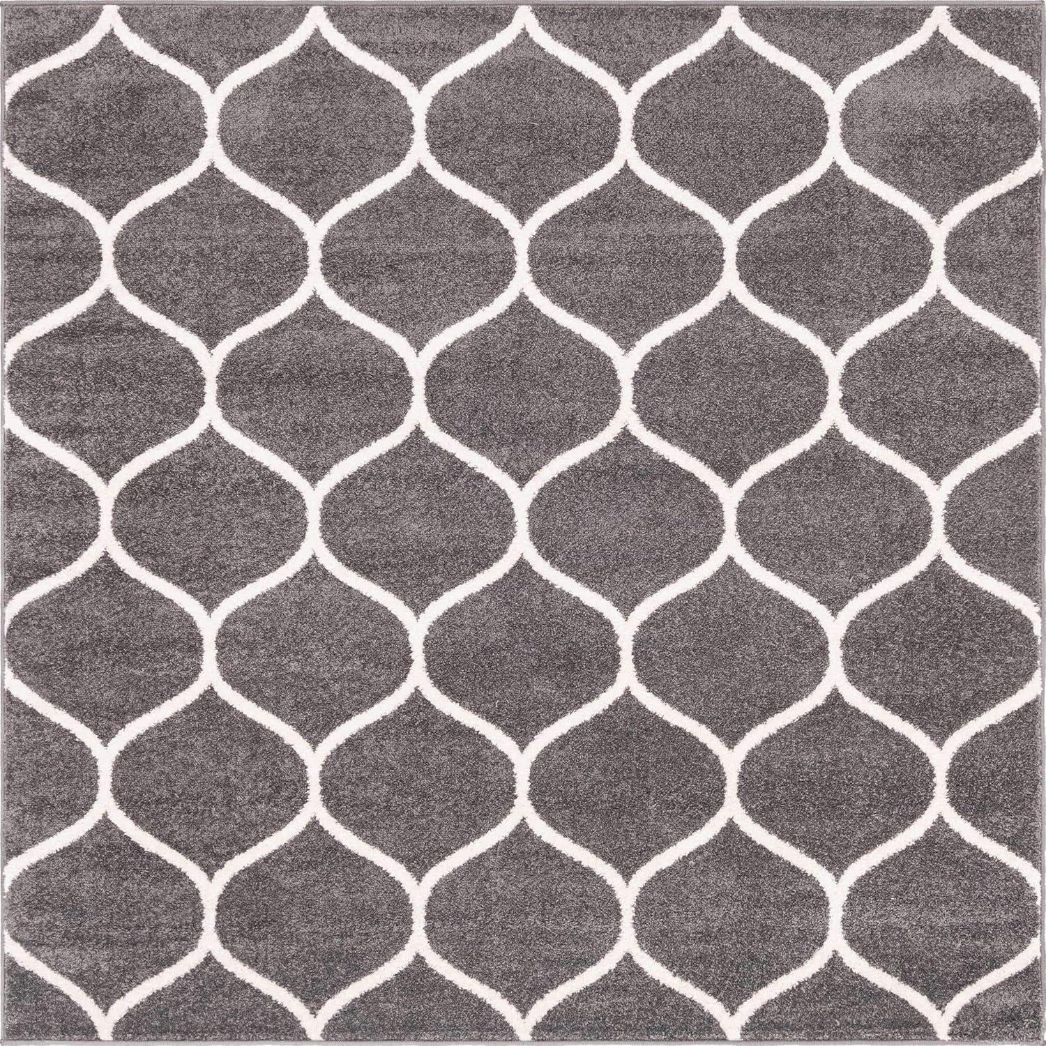 Unique Loom 6' 0 x 6' 0 Trellis Frieze Rounded Dark Gray Area Rug