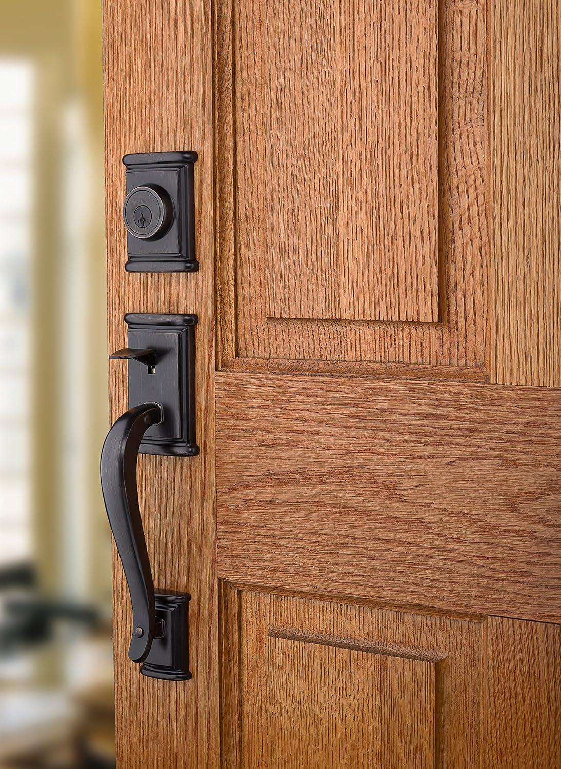 Kwikset Signature Series Ashfield Venetian Bronze Single-Cylinder Deadbolt Keyed entry door handleset with Ashfield Lever and SmartKey