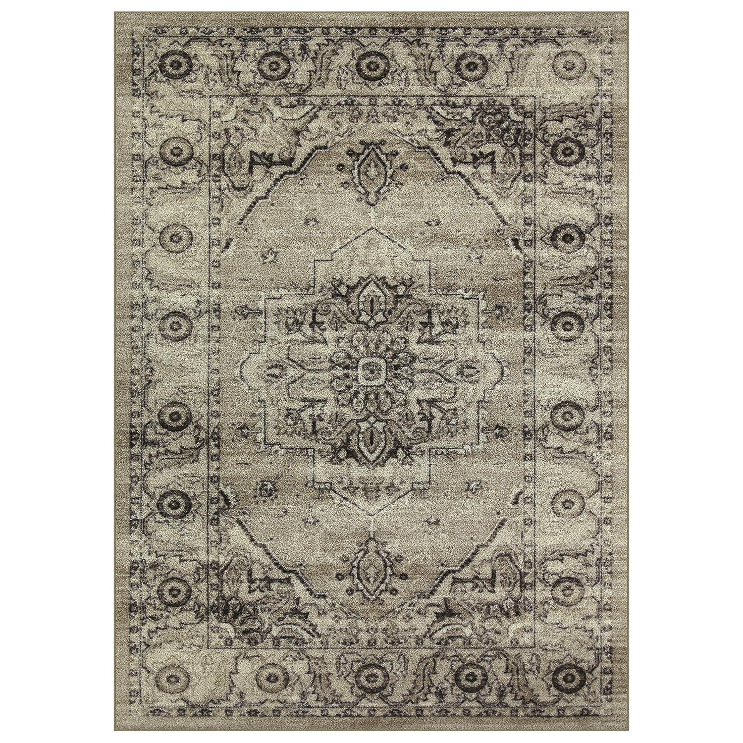 Maples Rugs Lexington Farmhouse Floral Taupe Washable Entryway Area Rug, 2'6 x 3'10