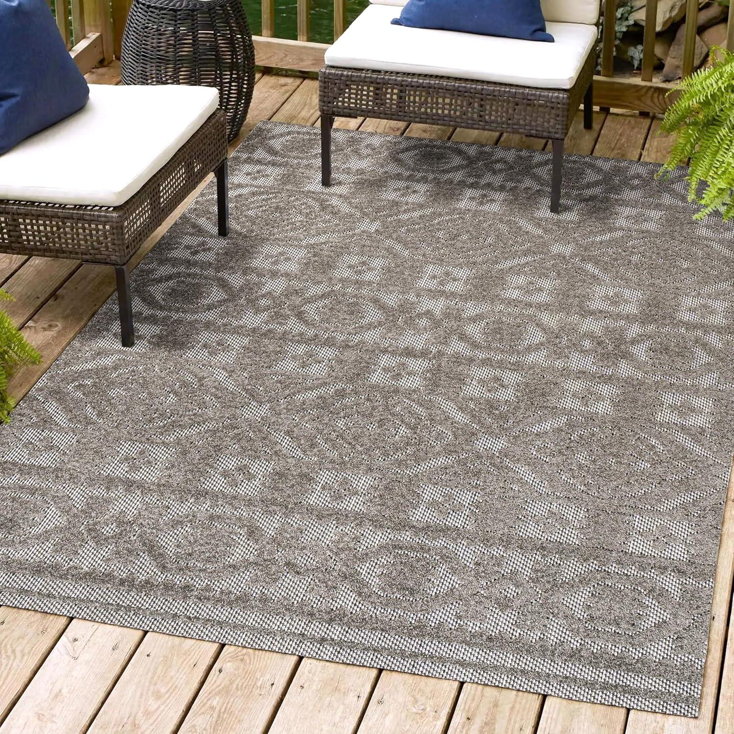 Citta High-Low Pile Mediterranean Tile Indoor/Outdoor Area Rug  - JONATHAN Y