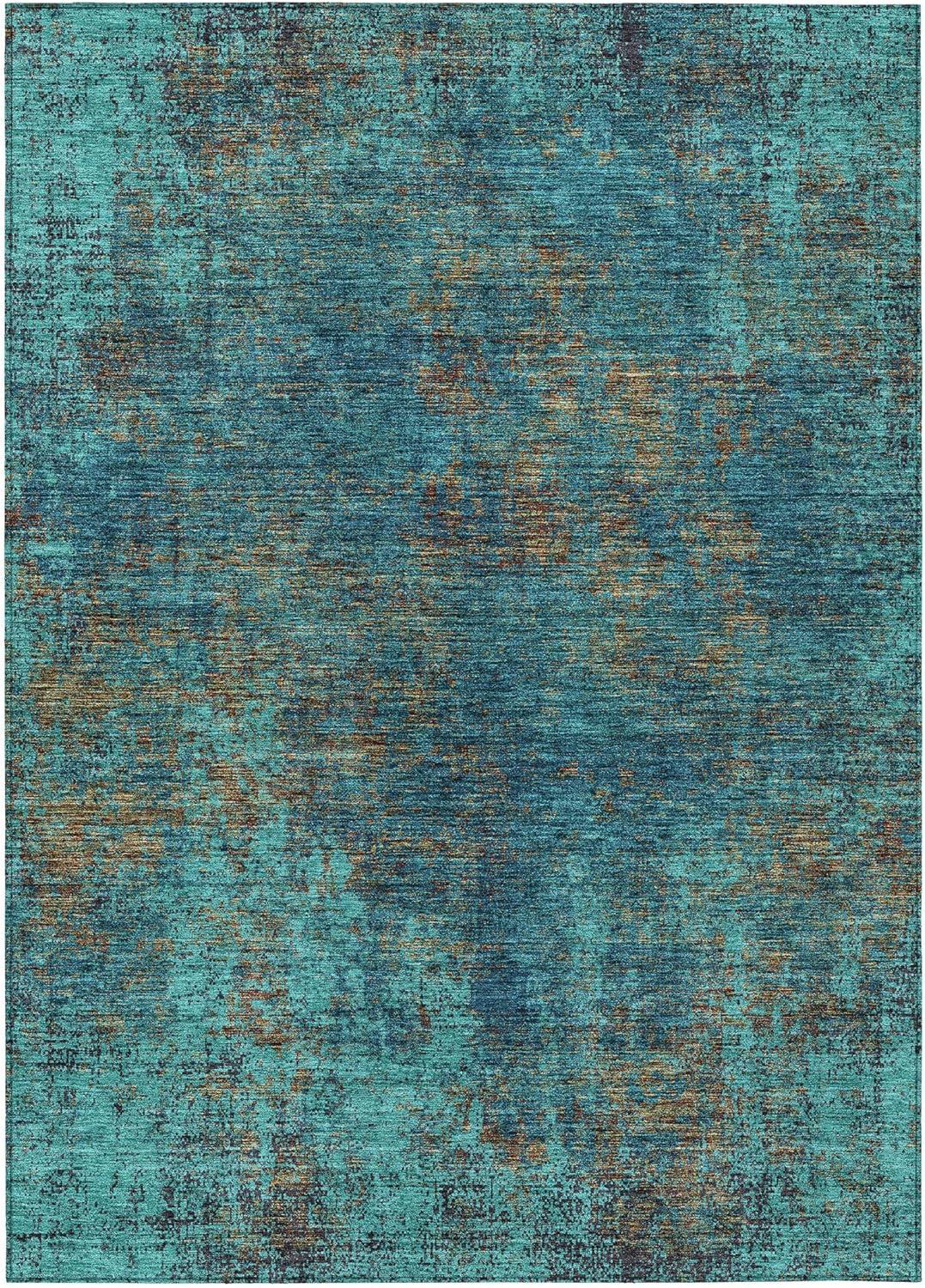 Teal Abstract Flat Woven Indoor Outdoor Area Rug