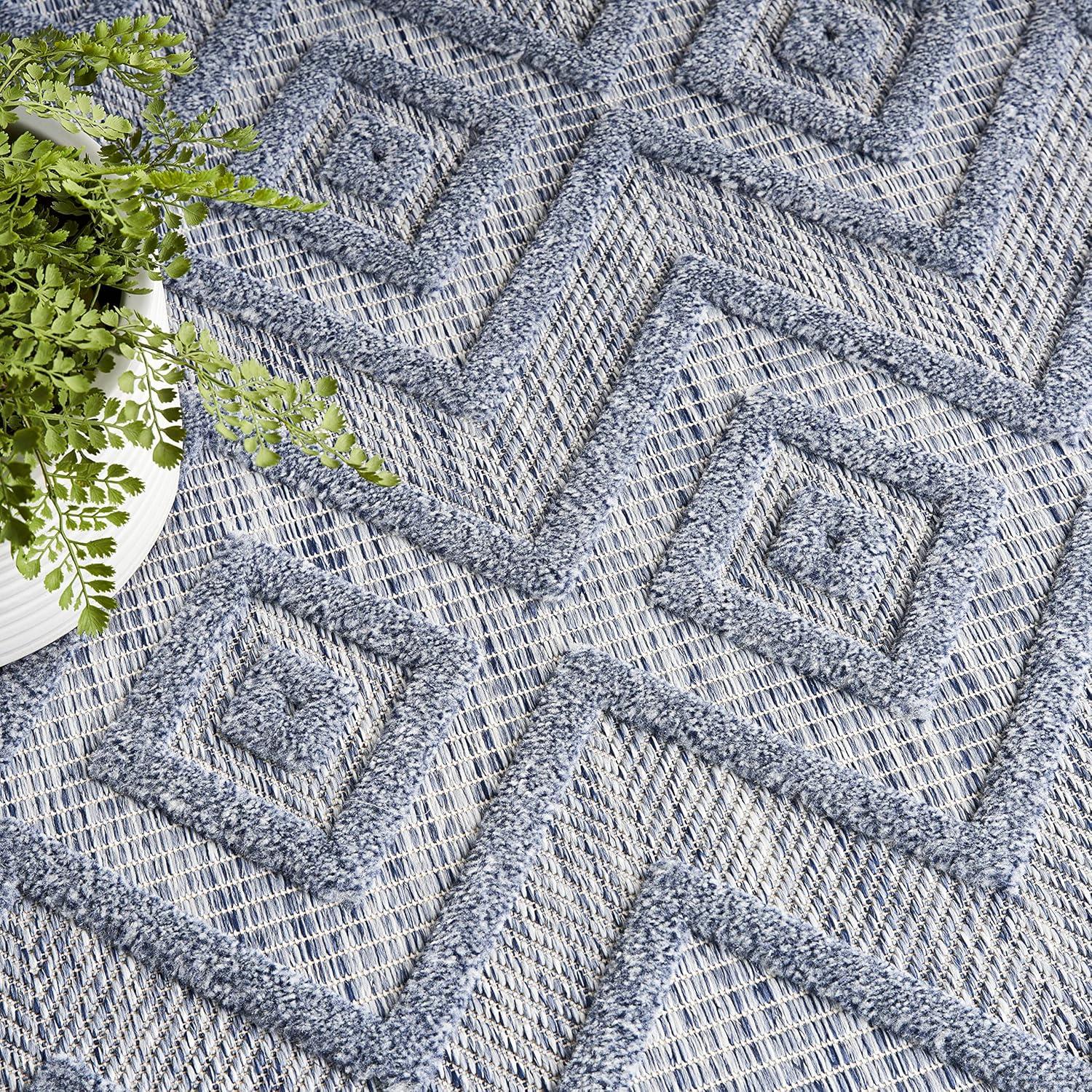 Denim Blue Diamond Flat Woven Synthetic 7' x 10' Rug