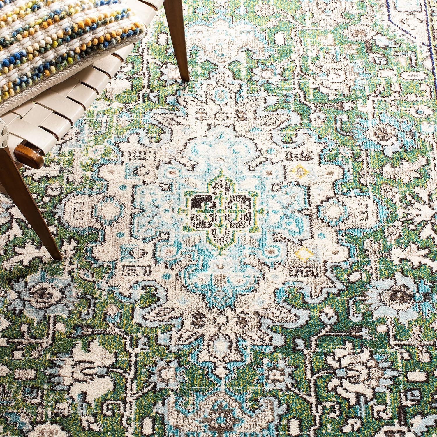 Madison MAD474 Power Loomed Indoor Accent Rug - Green/Turquoise - 3'x3' - Safavieh