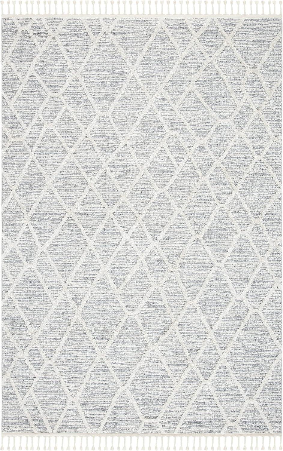 Handmade Gray Diamond Wool and Synthetic Rug, 5'3" x 7'6"