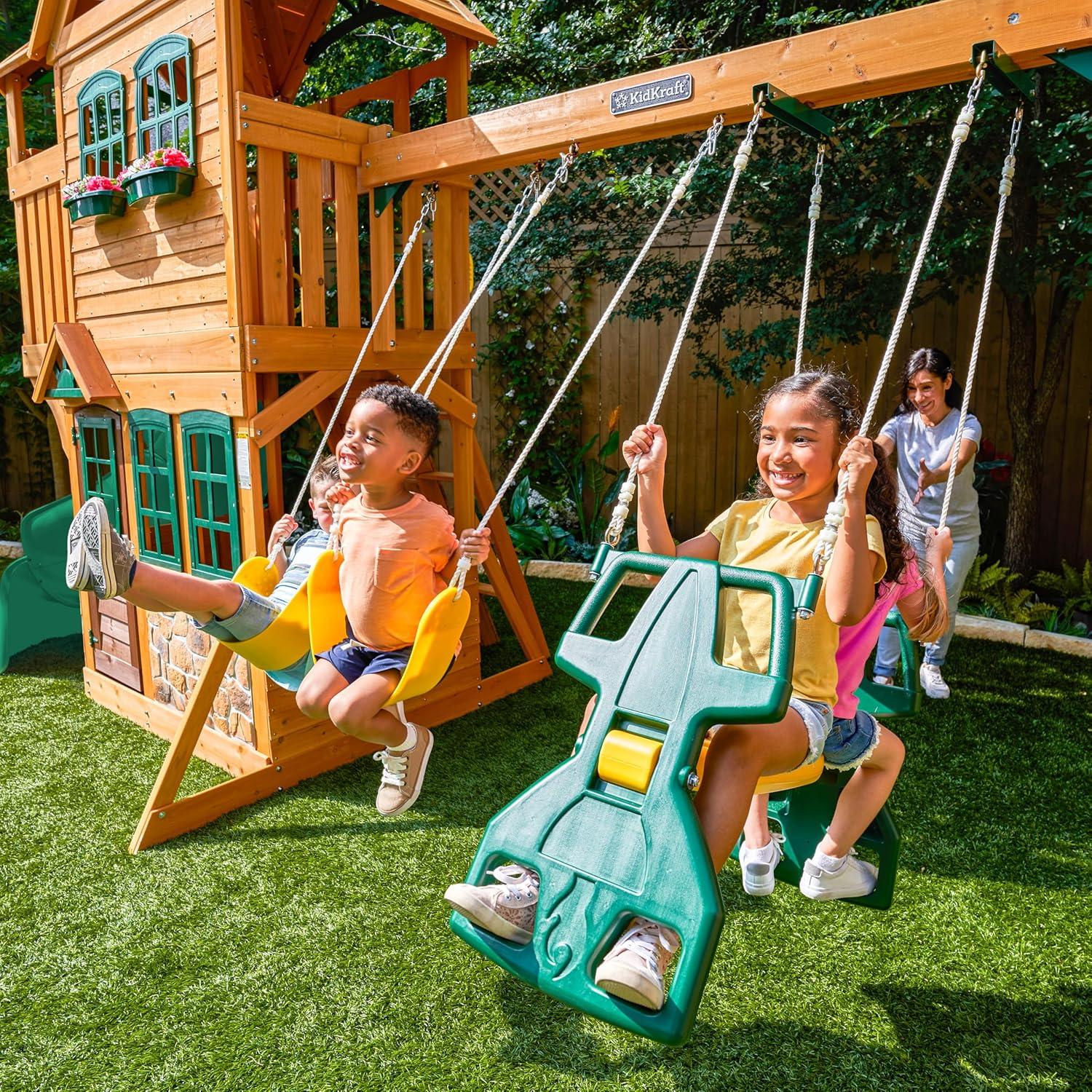 KidKraft KidKraft Boulder Station Wooden Swing Set / Playset with Tube Slide