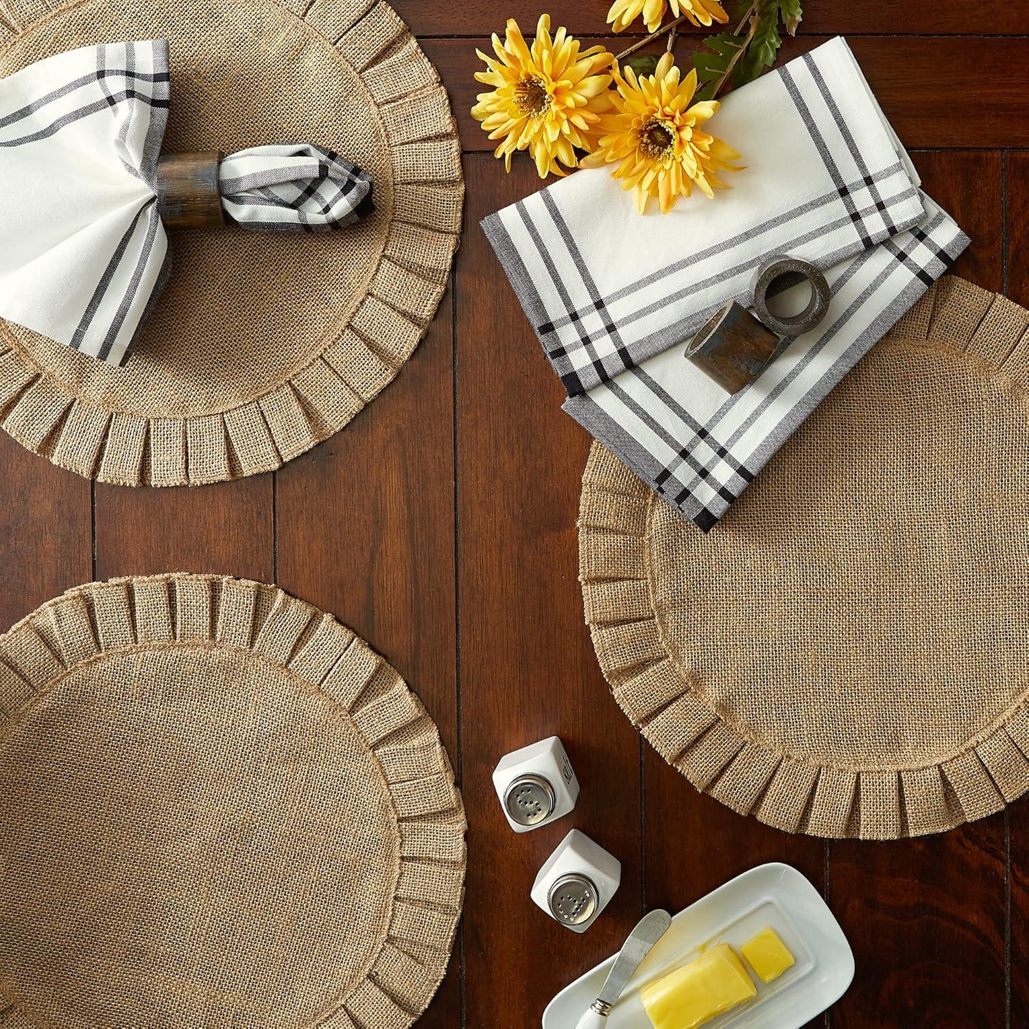 Jute Burlap Round Ruffle Placemat Set (Set of 6)