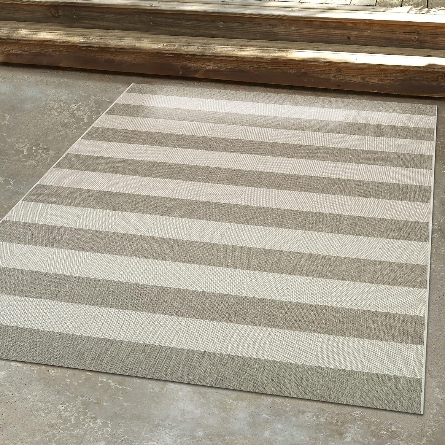 Papatya Striped Flatweave Tan Ivory Indoor Outdoor Area Rug