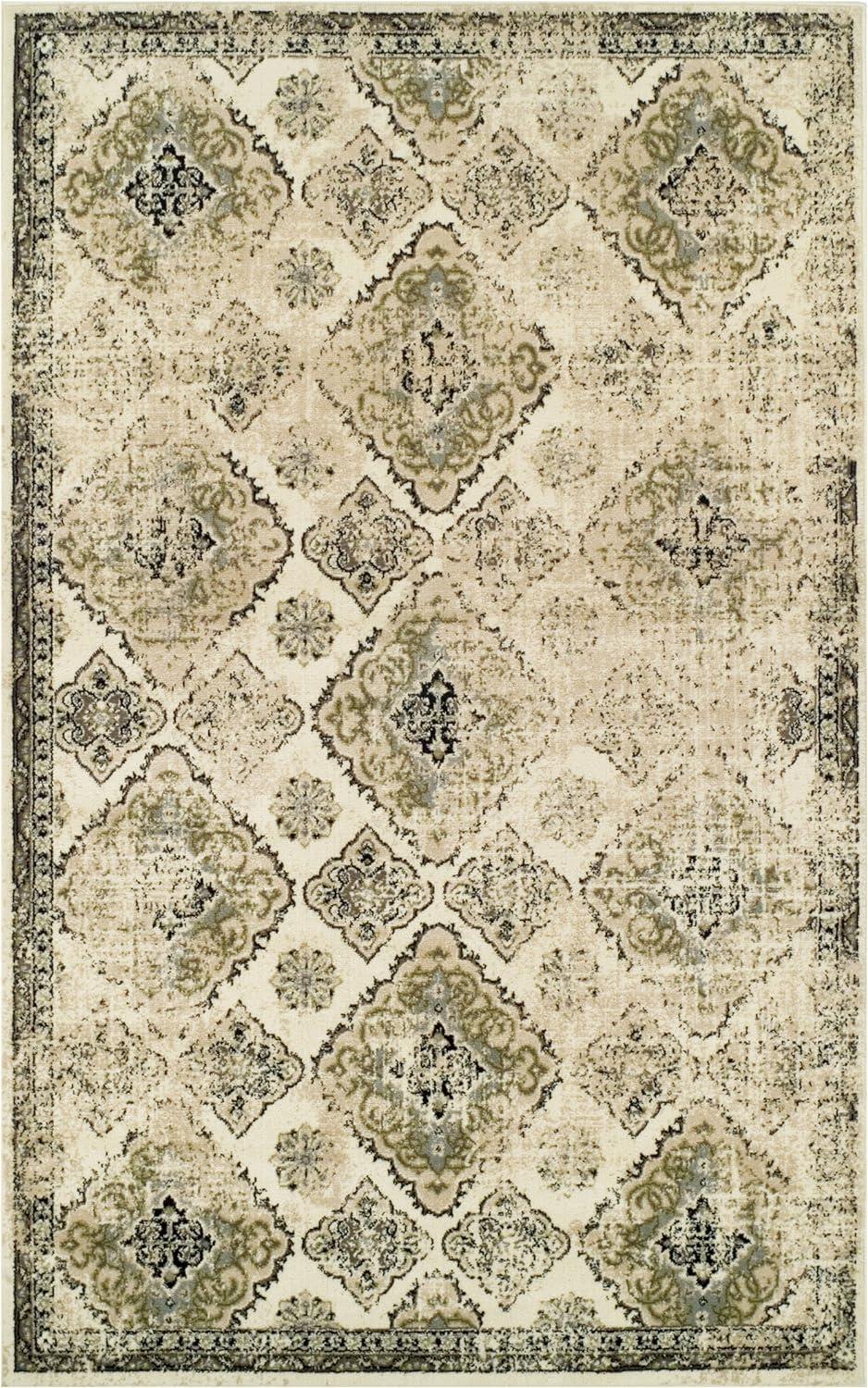 Ivory 4' x 6' Synthetic Stain-Resistant Rectangular Area Rug