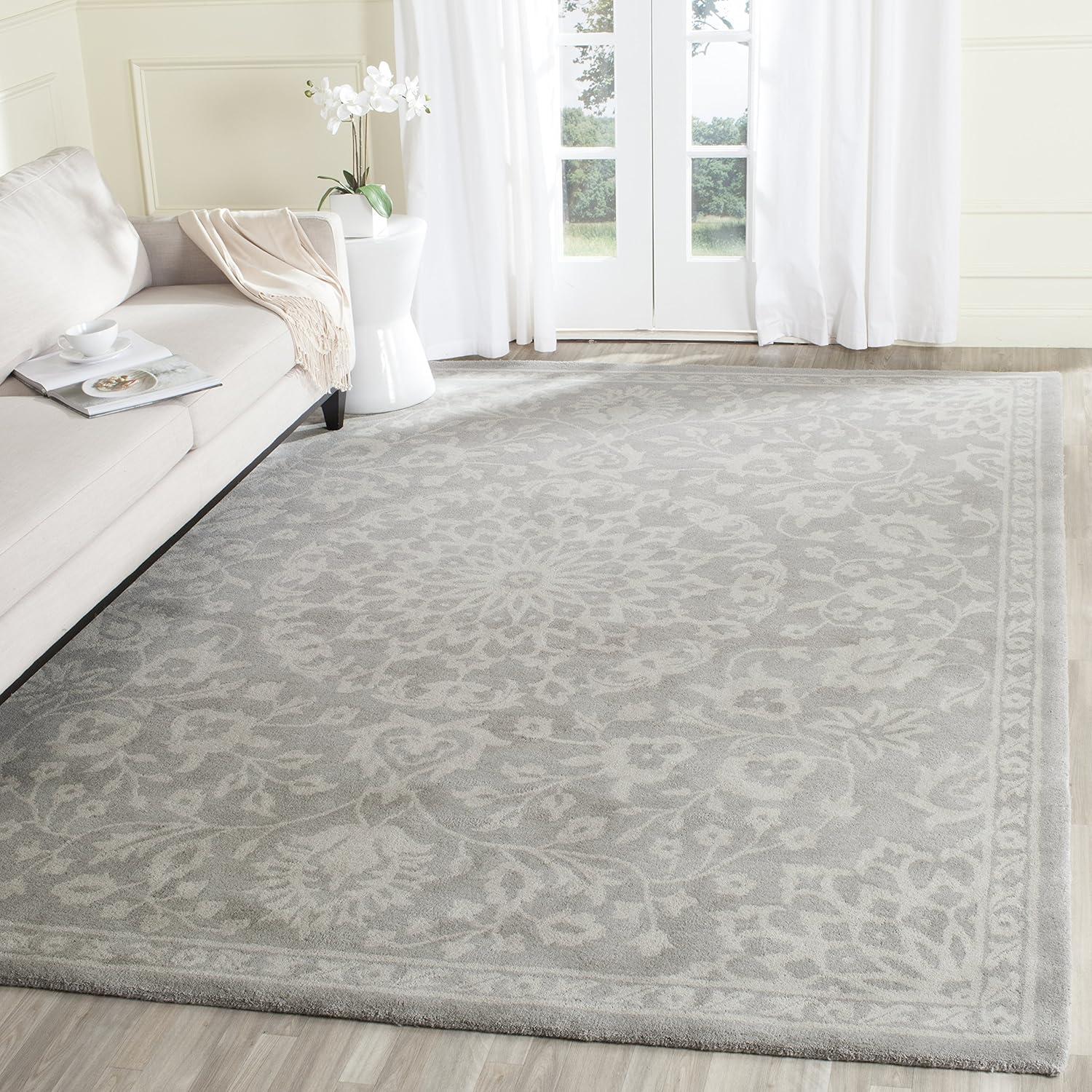 SAFAVIEH Bella Oliver Floral Wool Area Rug, Grey/Silver, 11' x 15'