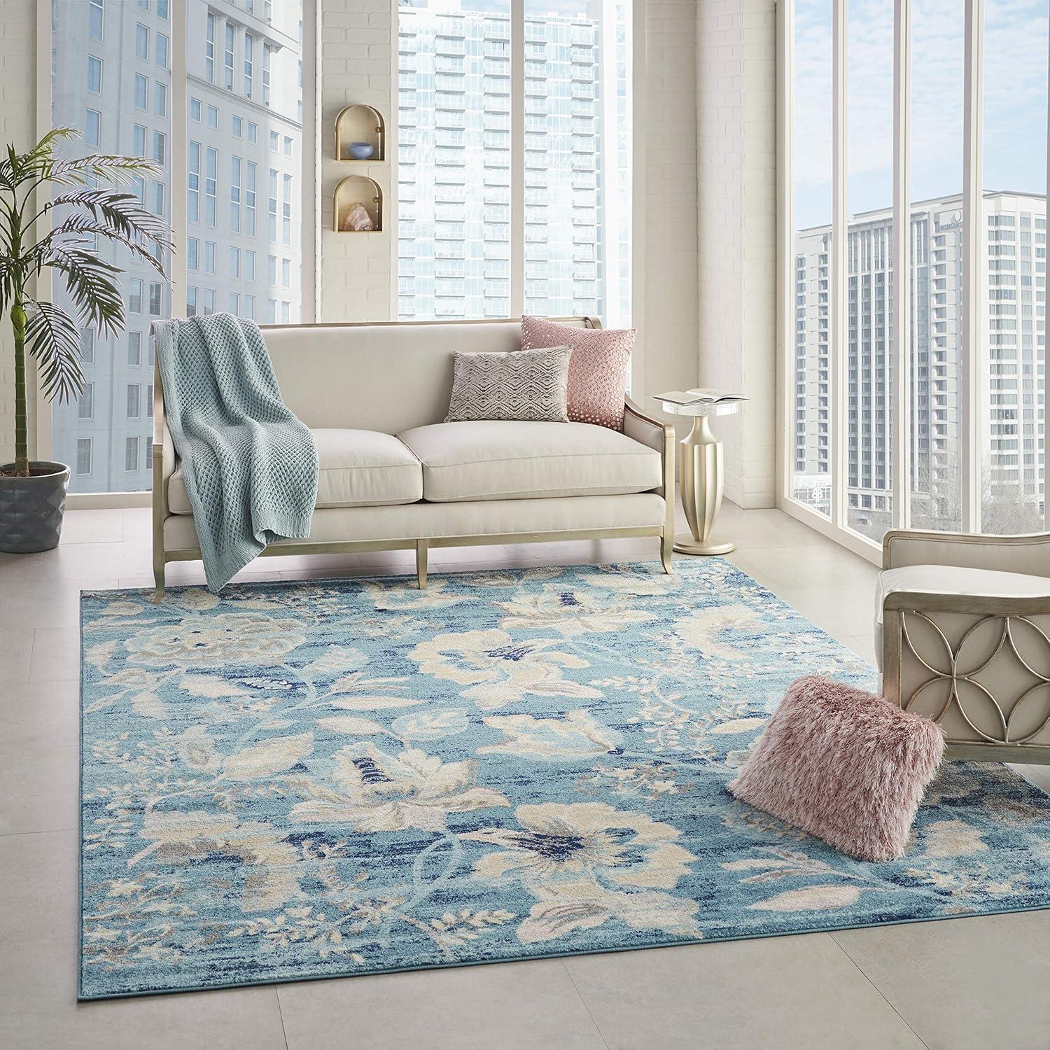 Nourison Tranquil 5'3" X 7'3" (5' x 7') Turquoise Area Rug French Country Eclectic Floral by Nourison