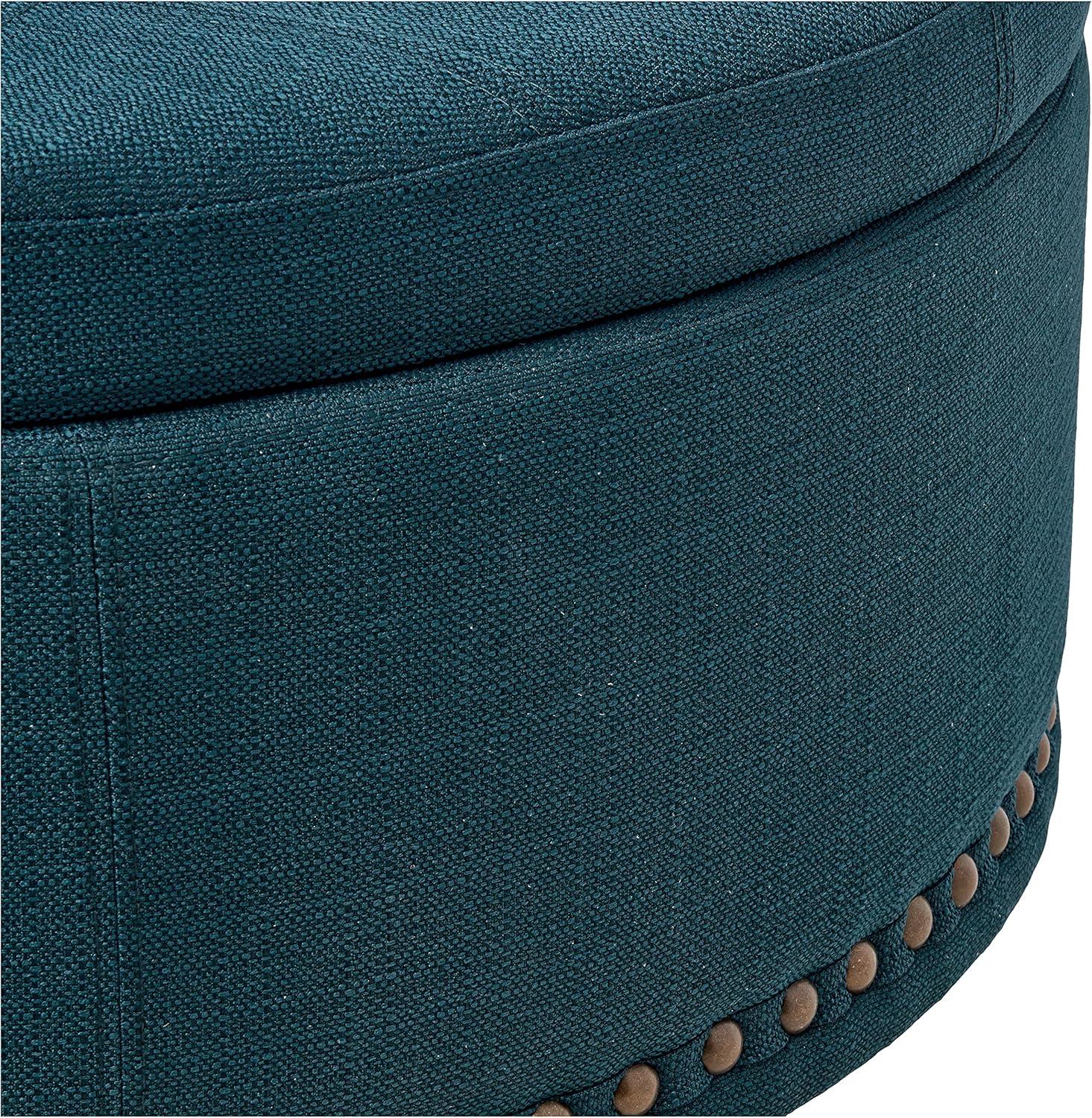 OSP Home Furnishings Alloway Storage Ottoman in Azure Fabric with Antique Bronze Nailheads