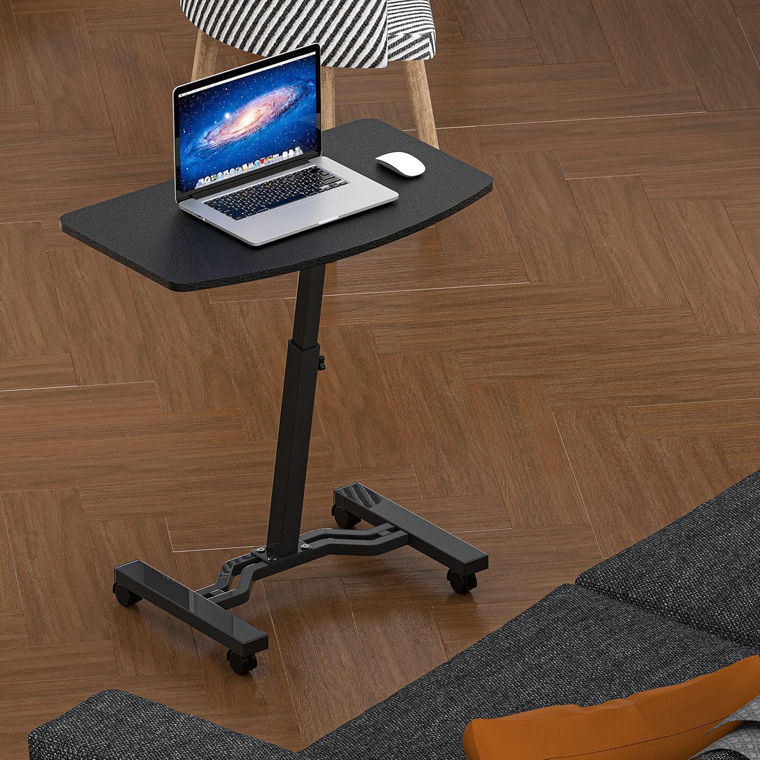 Black Adjustable Height Rolling Laptop Cart with Wide Desktop