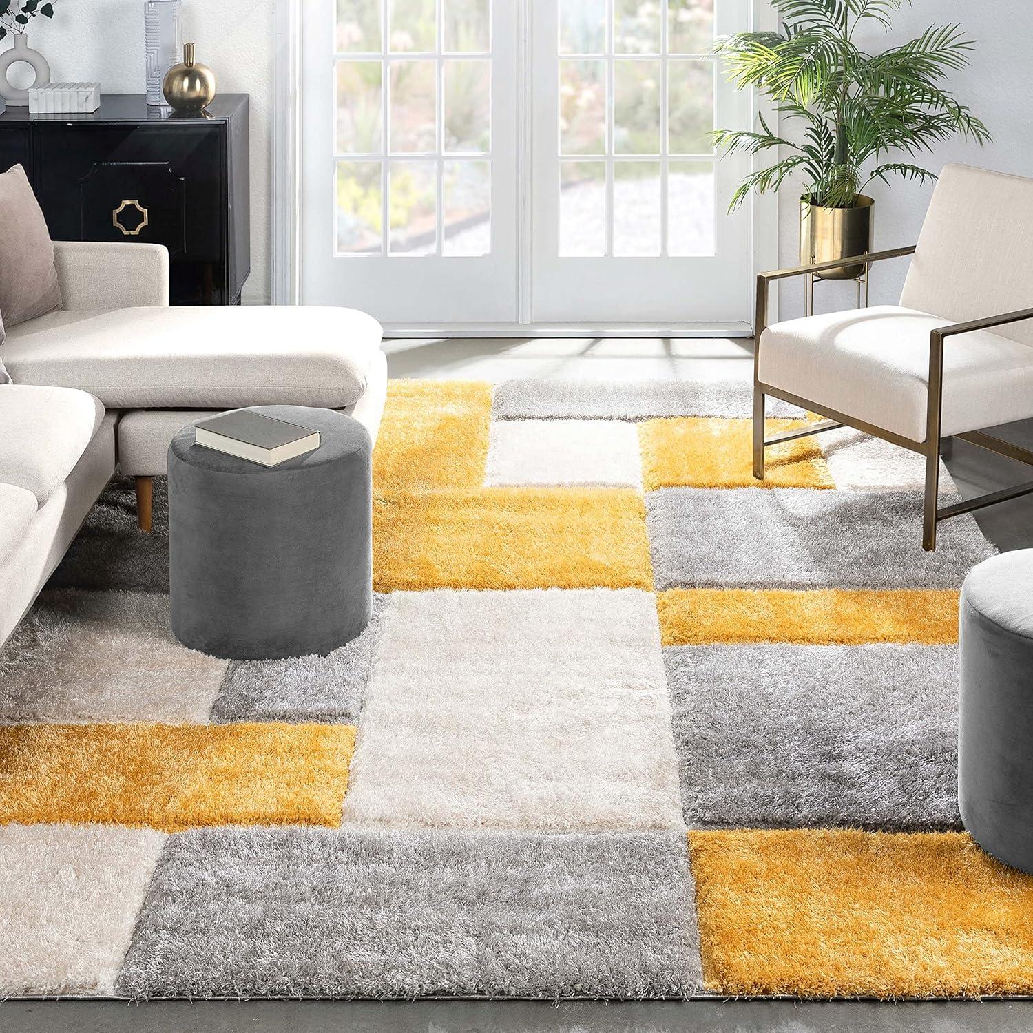 Cobina Escondido Yellow Modern Geometric 3D Textured Shag Rug
