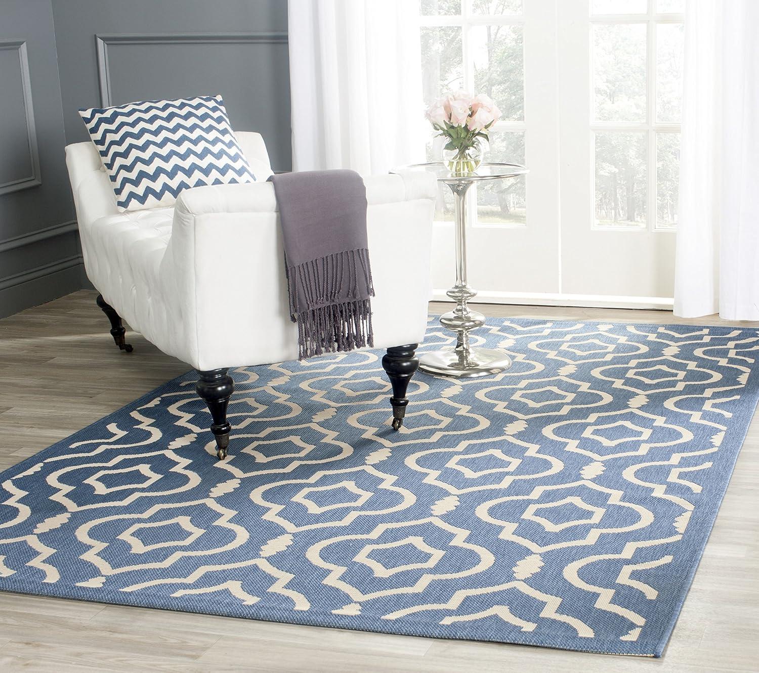 Courtyard CY6926 Power Loomed Indoor and Outdoor Area Rug - Blue/Beige - 9'x12' - Safavieh