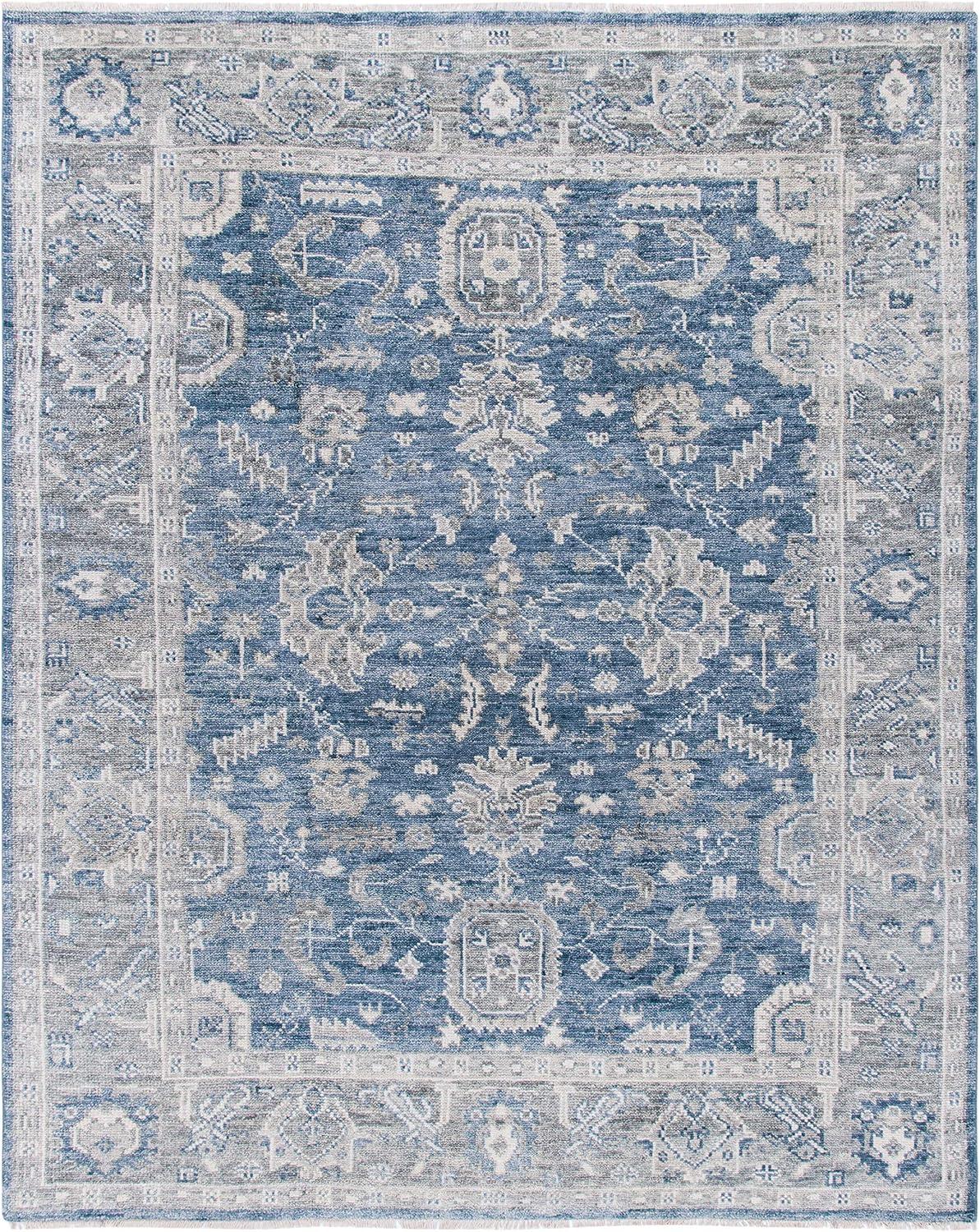 Samarkand Gray and Green 9' x 12' Hand-Knotted Wool Area Rug