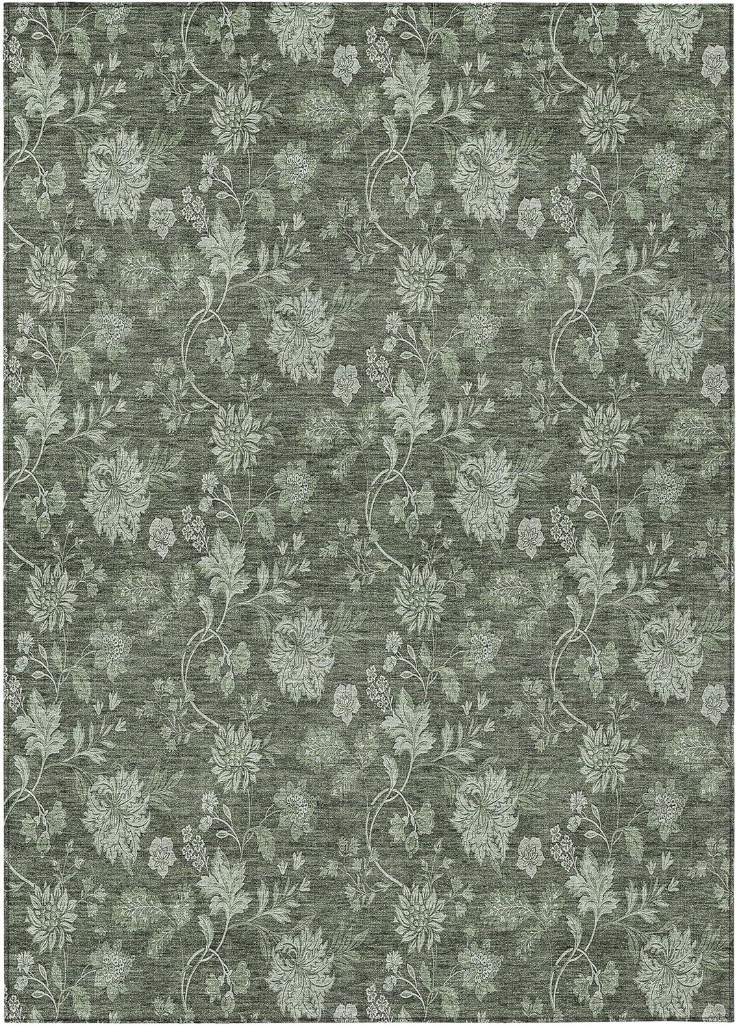 Olive Floral Pattern Indoor Outdoor Area Rug 2'6" x 3'10"